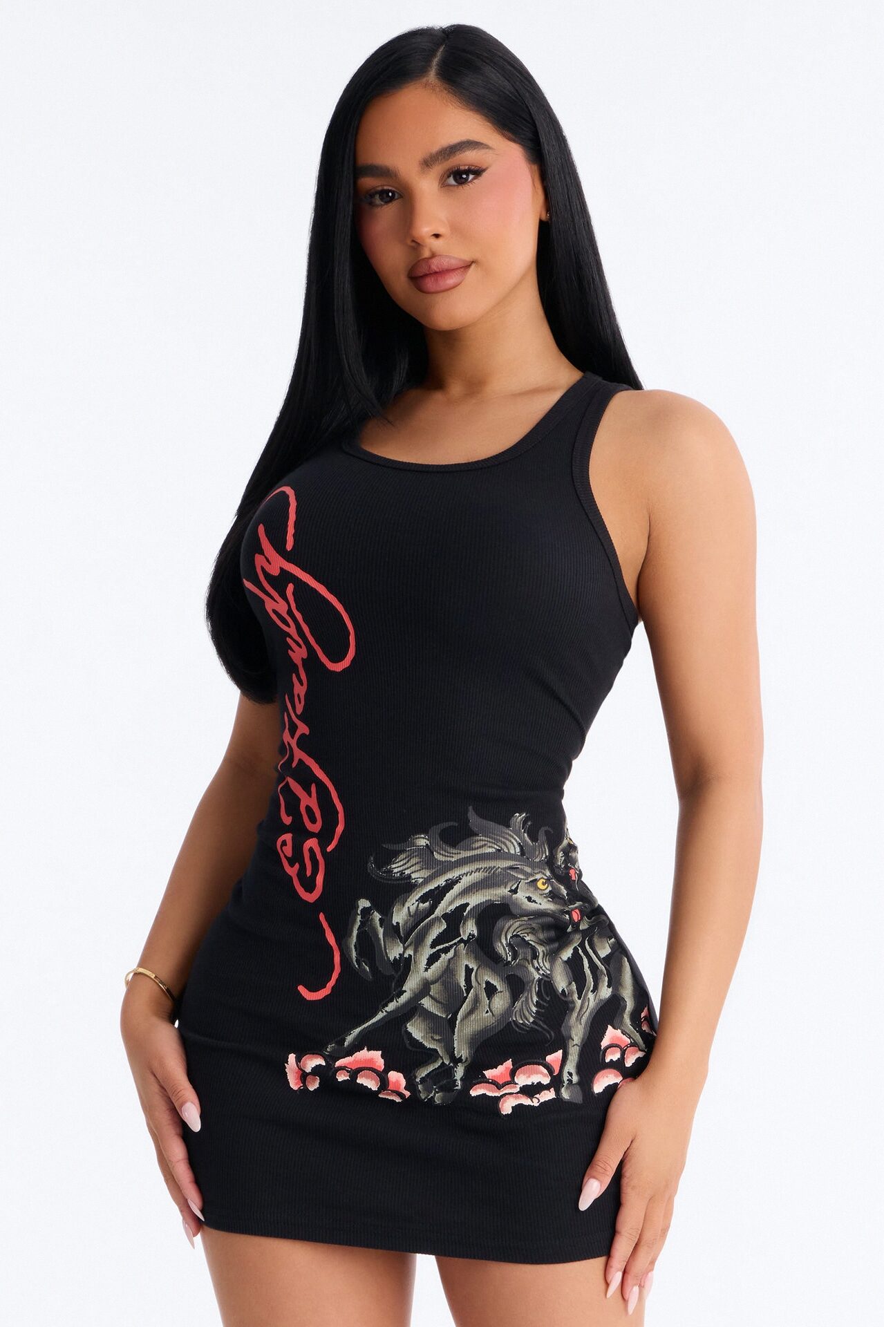 Ed Hardy Wild Horses Skull Tank Mini Dress - Black