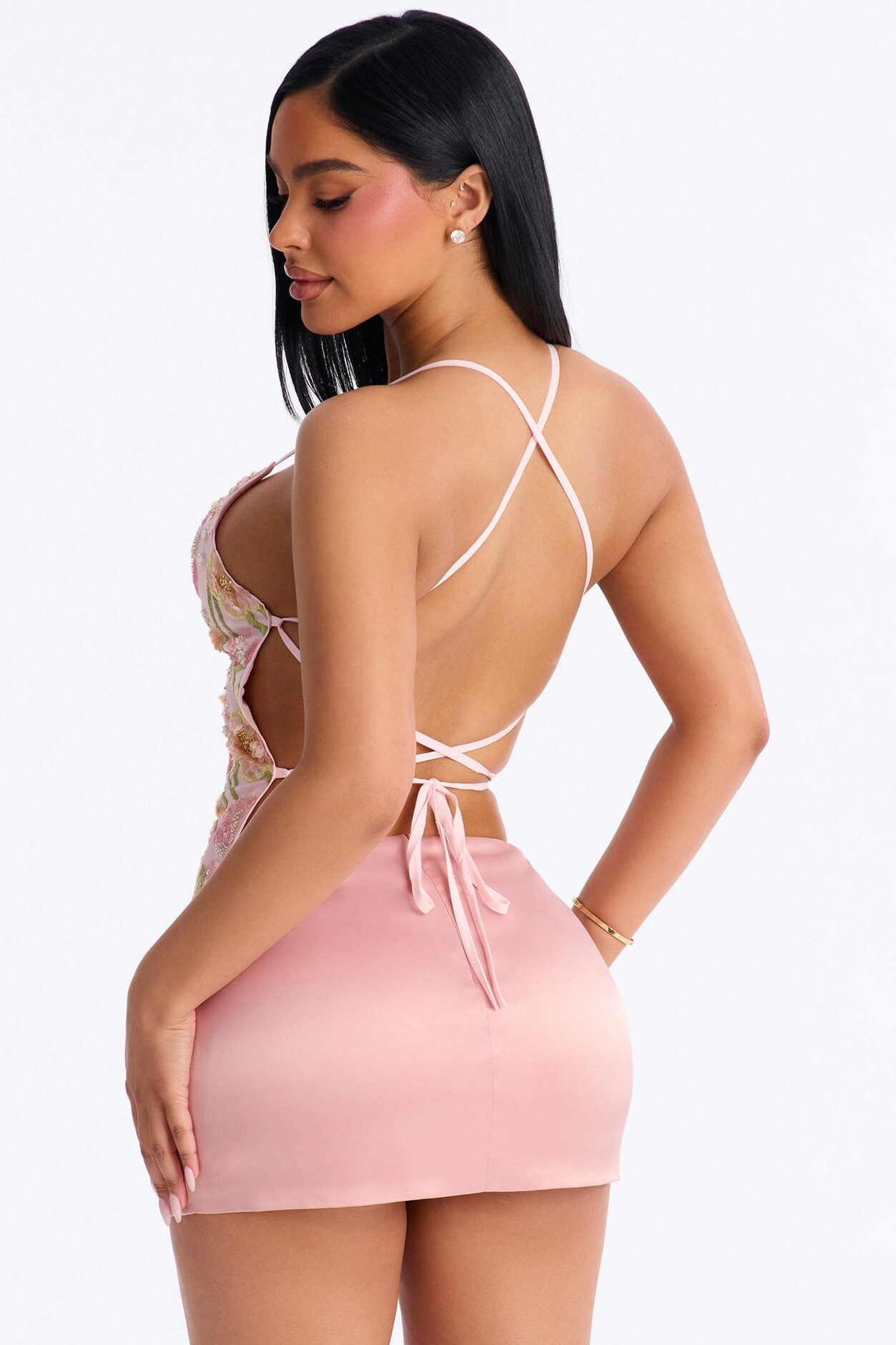 Garden Glam Strappy Sequin Top - Pink/combo