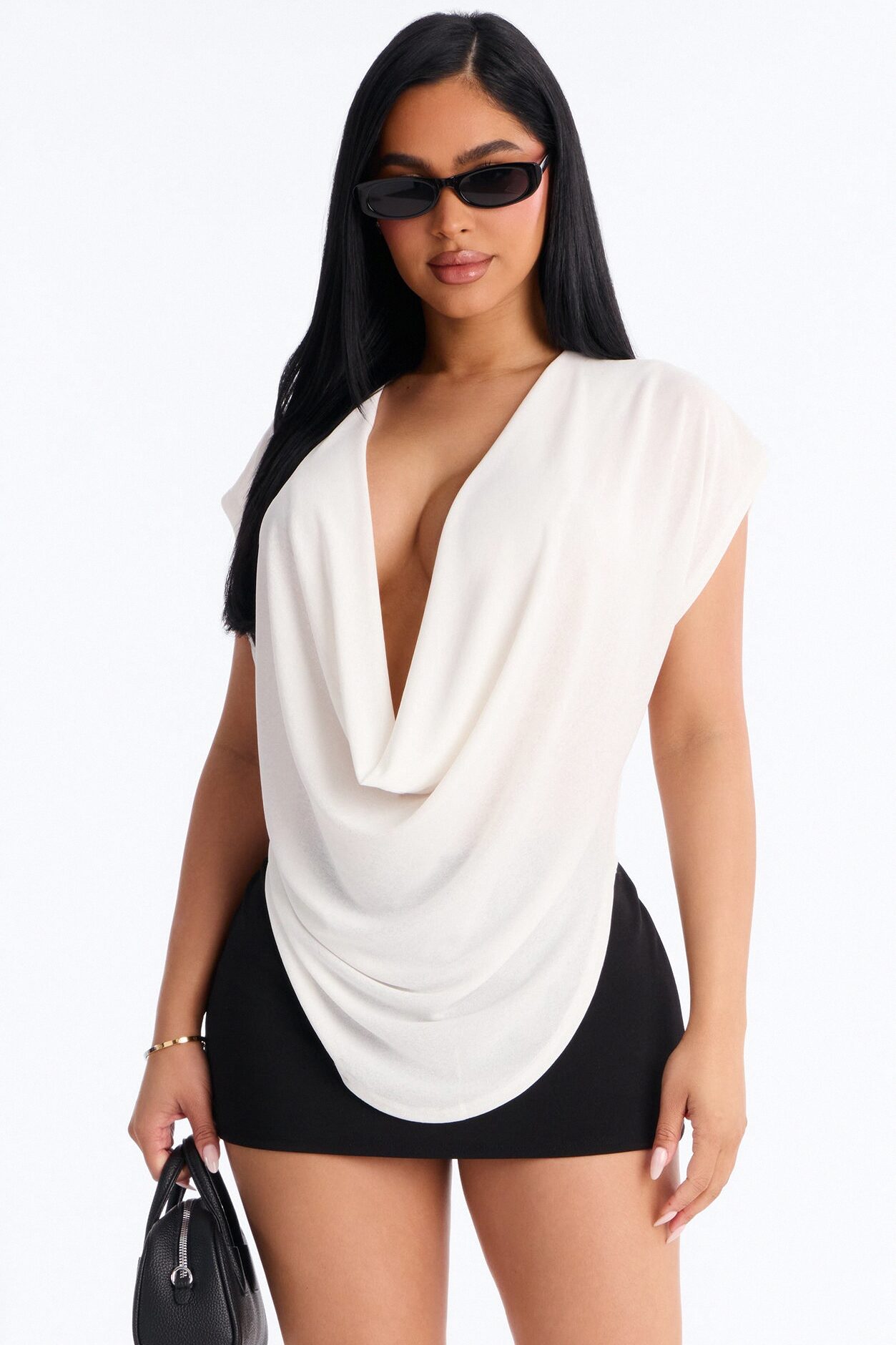 Casey Deep V-Neck Short Sleeve Top - White