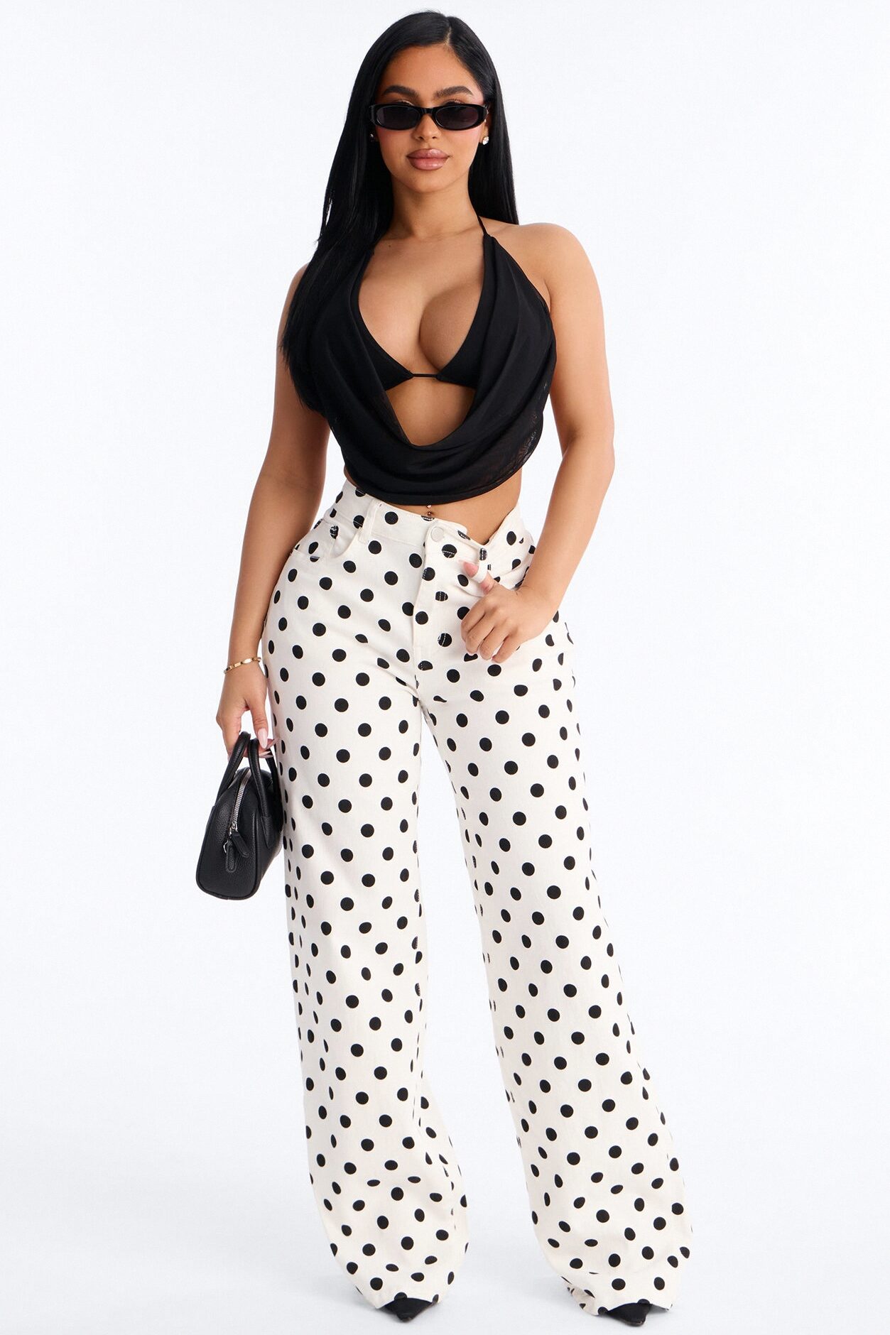 On The Dot Printed Wide Leg Jeans - White/combo