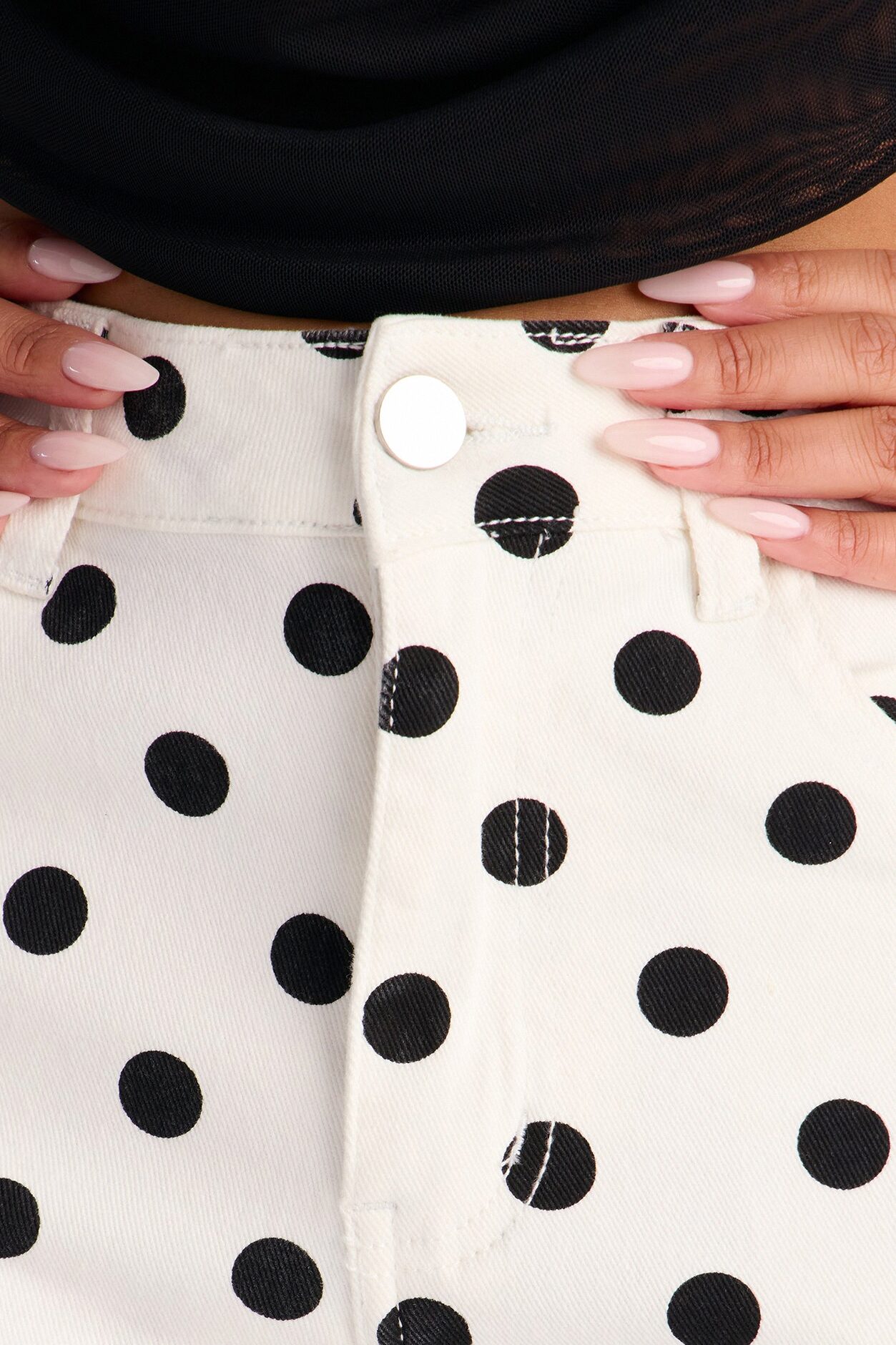 On The Dot Printed Wide Leg Jeans - White/combo