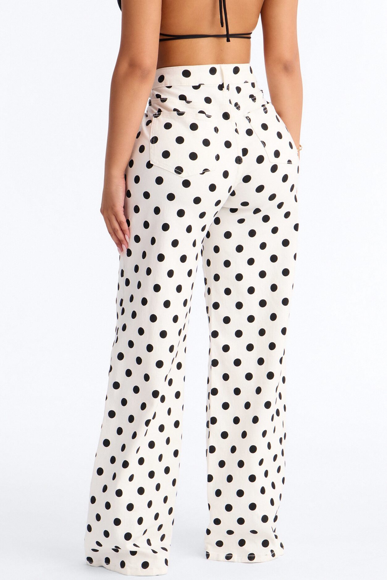 On The Dot Printed Wide Leg Jeans - White/combo