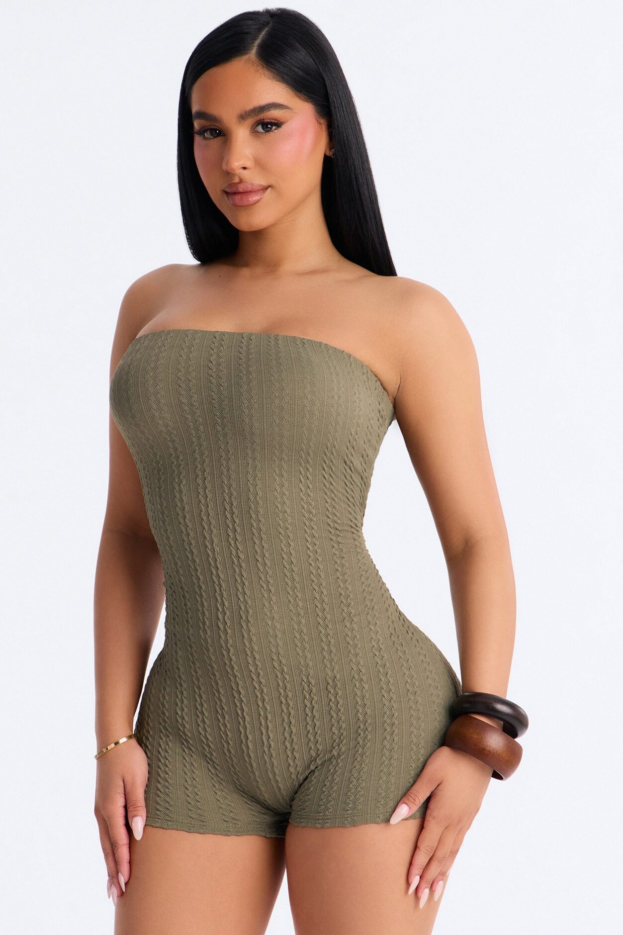 Marissa Cable Knit Micro Romper - Olive