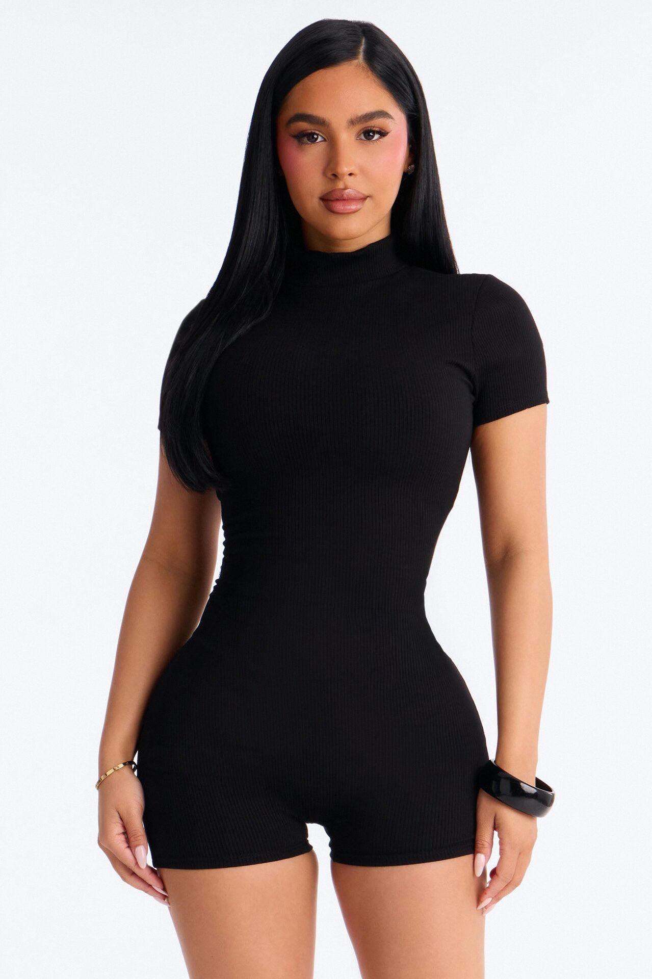Maribel Short Sleeve Snatched Romper - Black