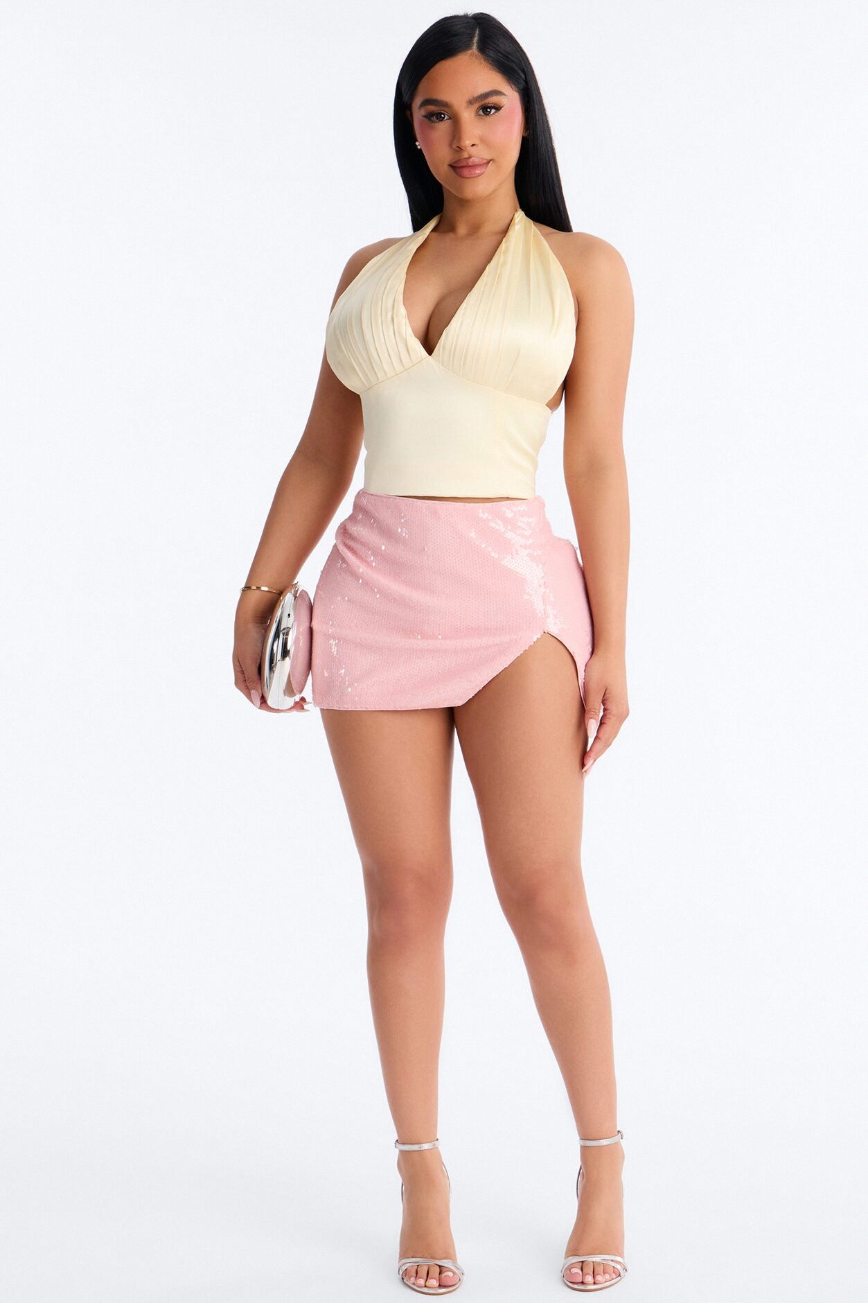 Shine For You High Slit Sequin Mini Skort - Pink