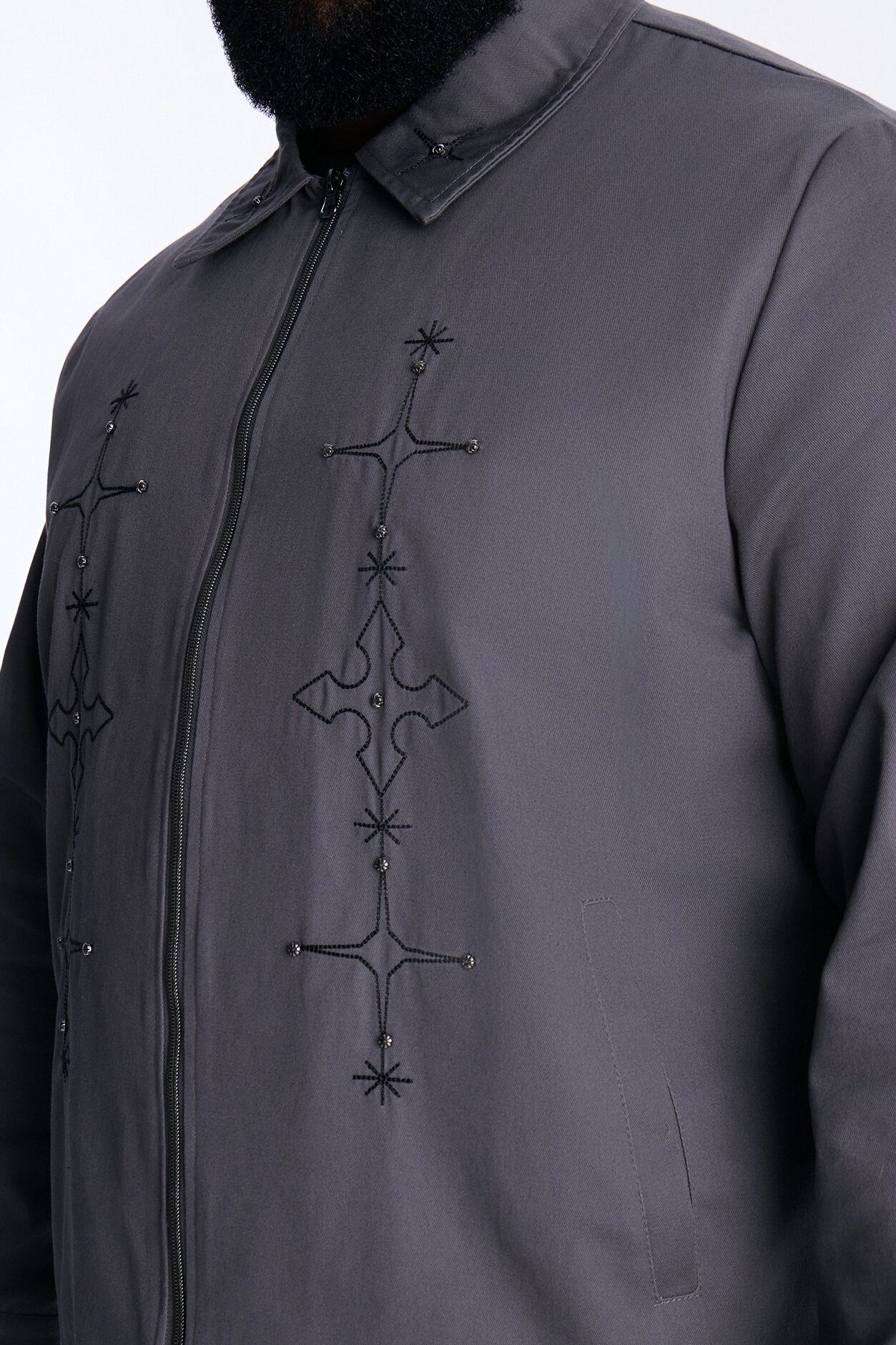 Vatican City Stitched Embellished Work Jacket - Grey