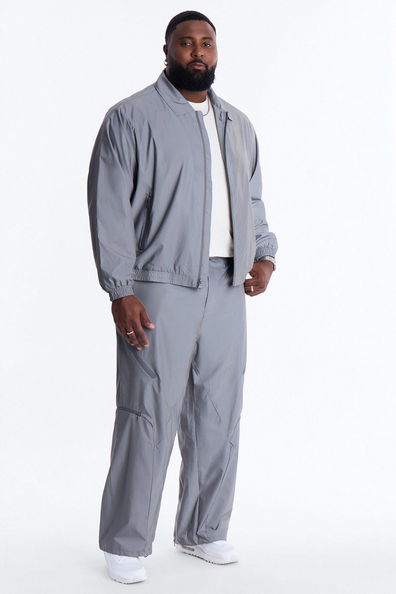 Cropped Relaxed Reflective Zip Bomber Jacket - Silver