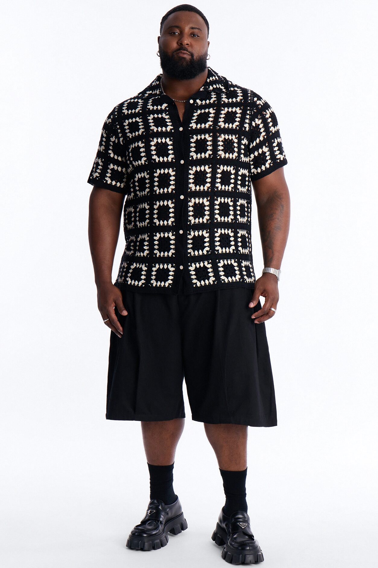Coastal Crochet Button Up Shirt - Black