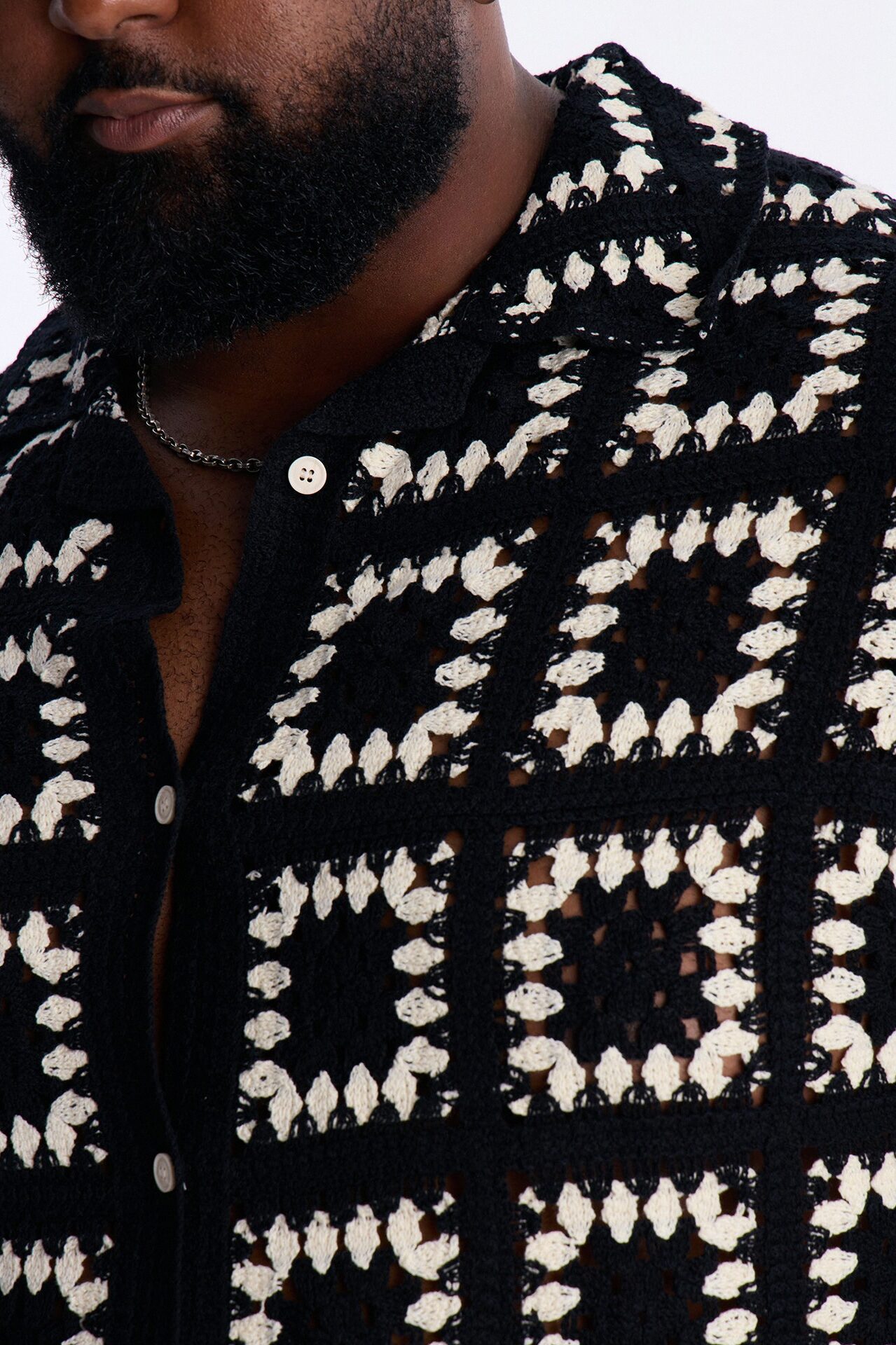 Coastal Crochet Button Up Shirt - Black
