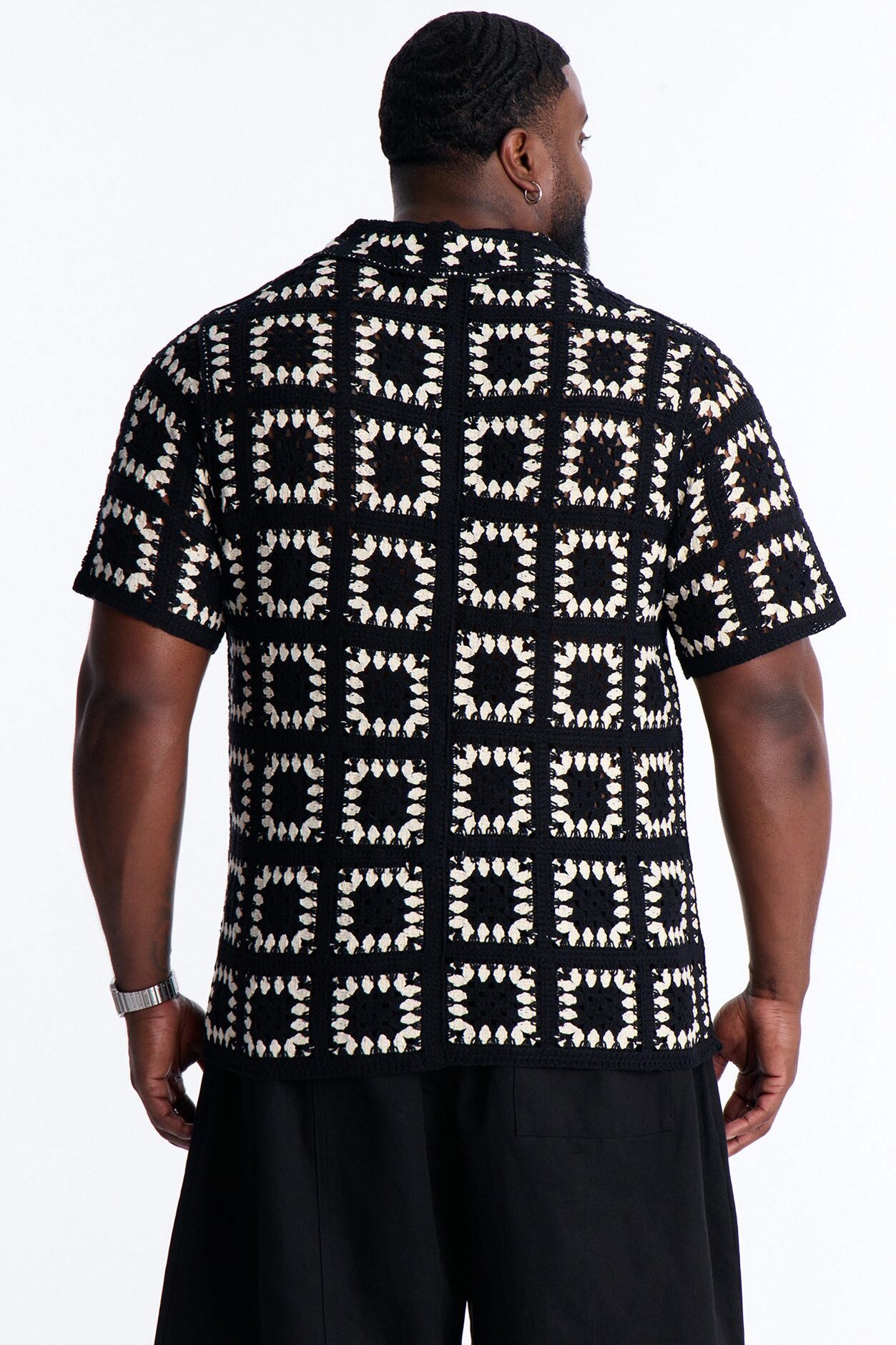 Coastal Crochet Button Up Shirt - Black