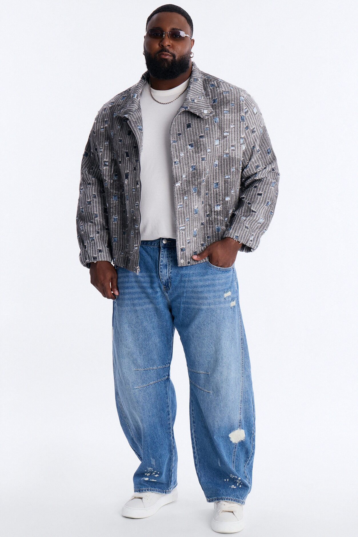 Indio Distressed Lightweight Tweed Jacket - Grey