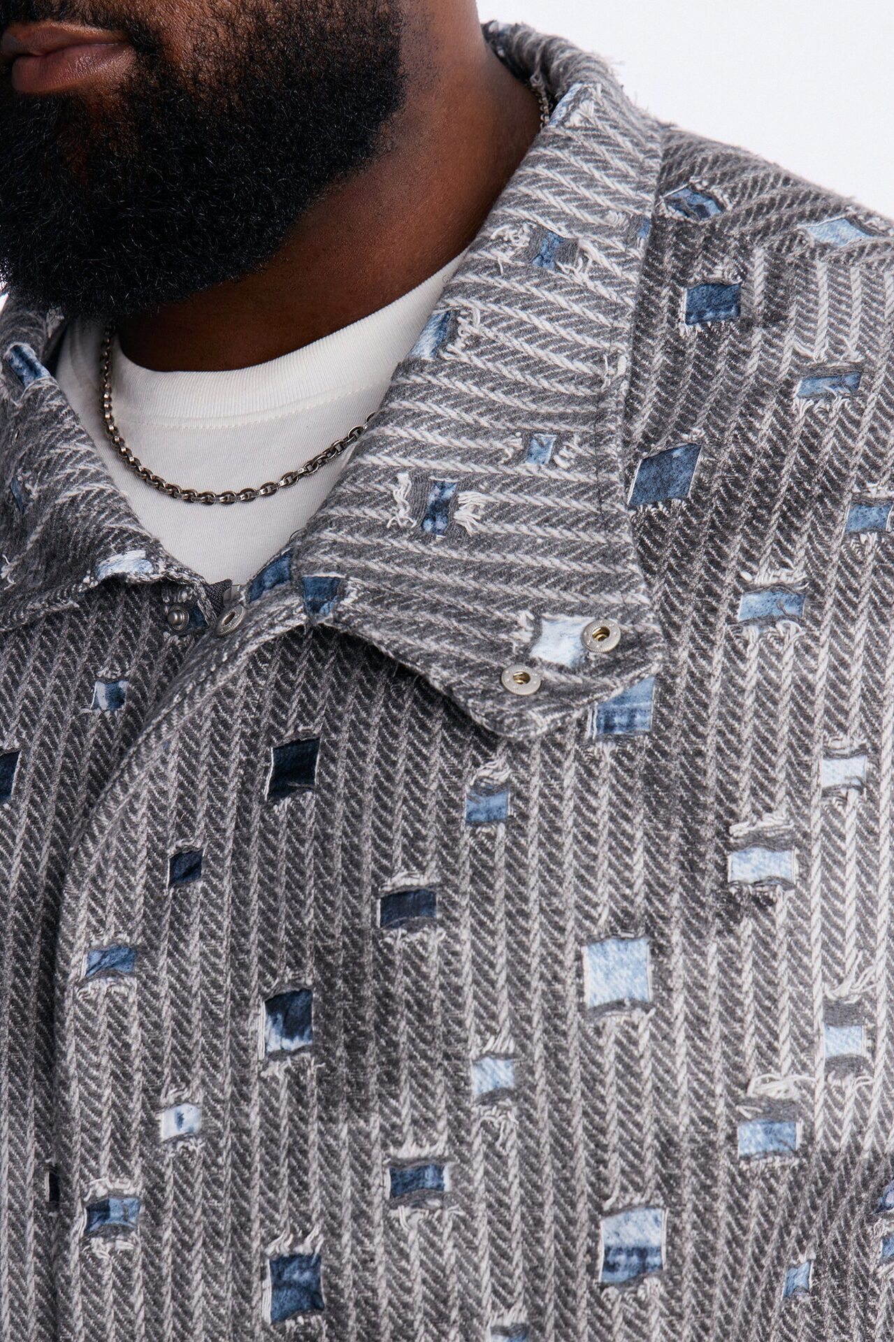 Indio Distressed Lightweight Tweed Jacket - Grey