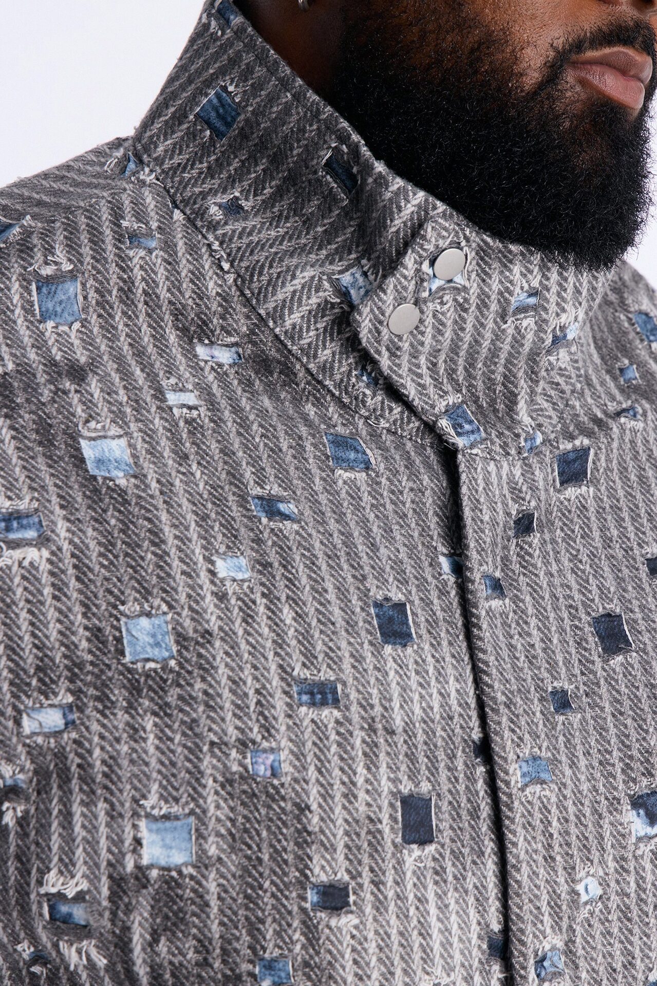 Indio Distressed Lightweight Tweed Jacket - Grey