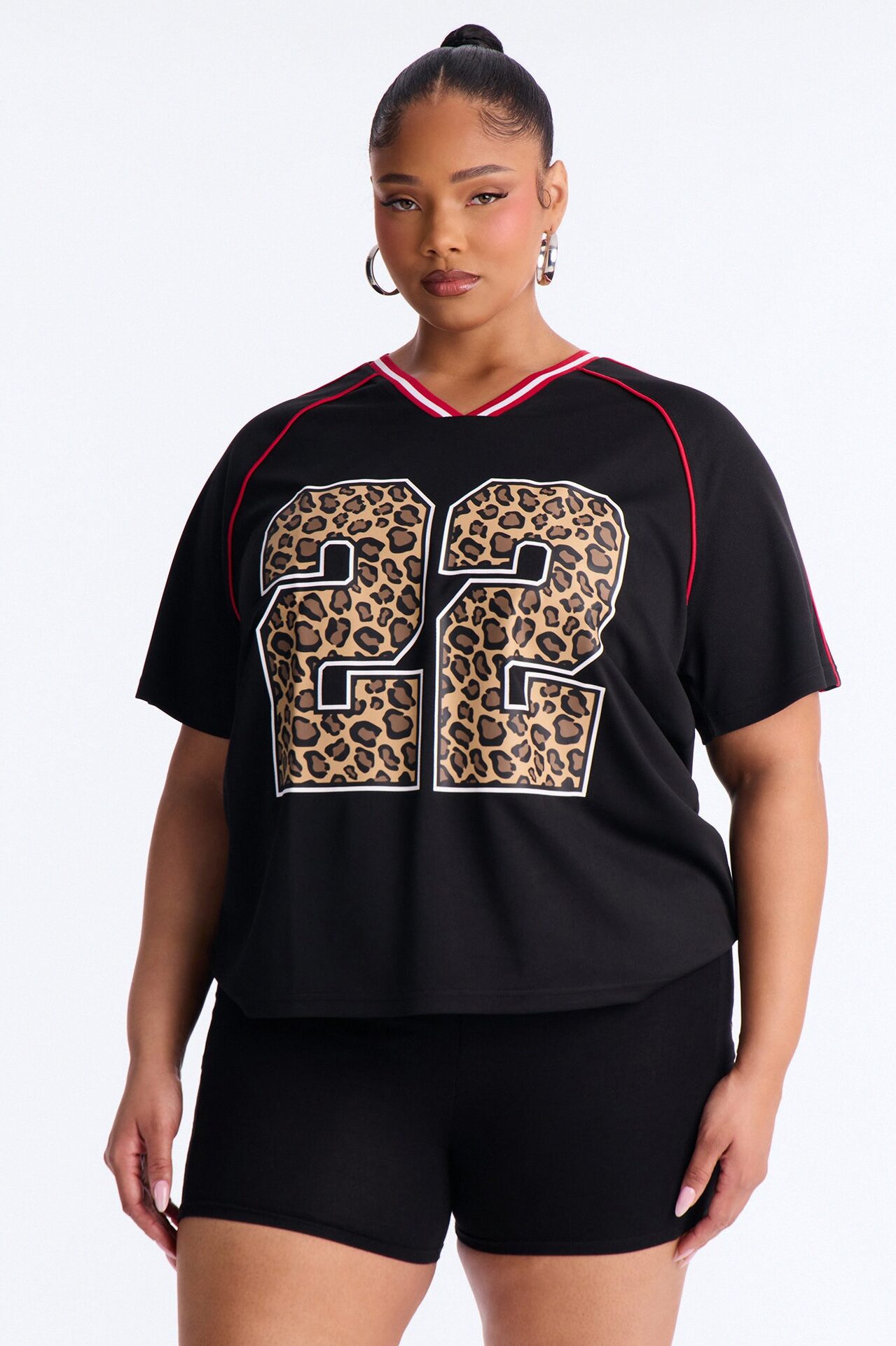 Leopard Numbers V Neck Jersey - Black