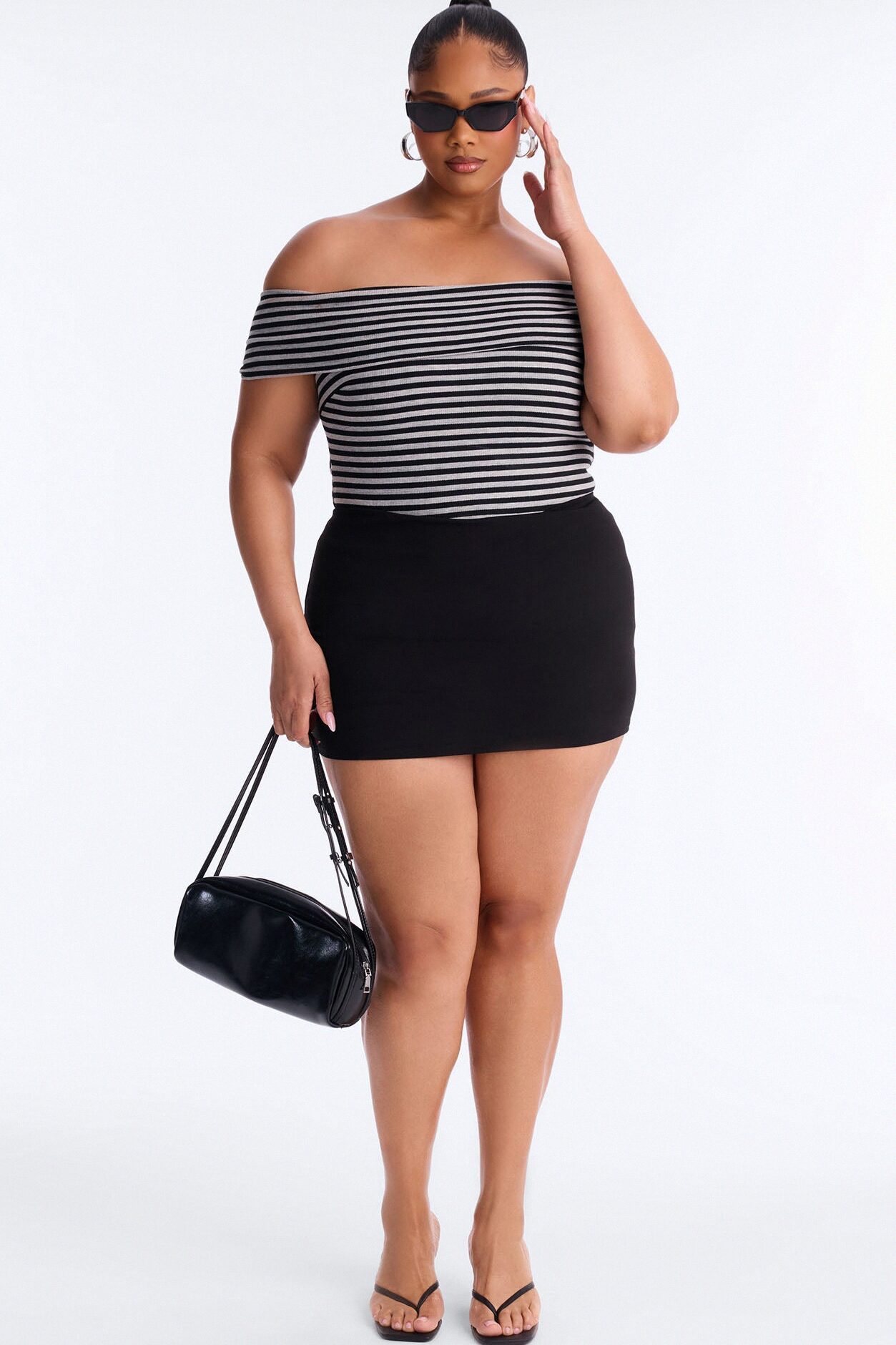 Nicole Striped Off Shoulder Short Sleeve Top - Black/combo