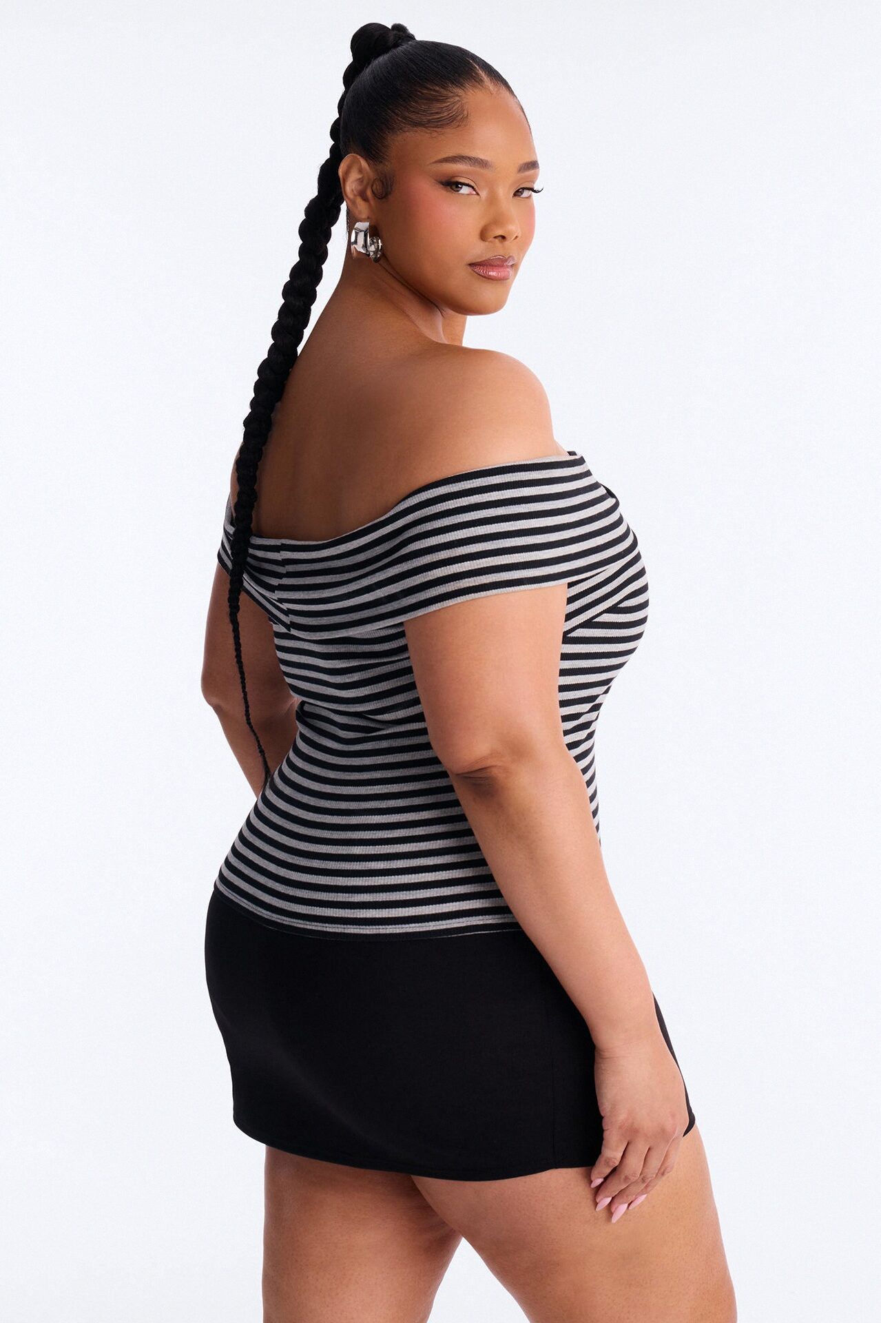 Nicole Striped Off Shoulder Short Sleeve Top - Black/combo