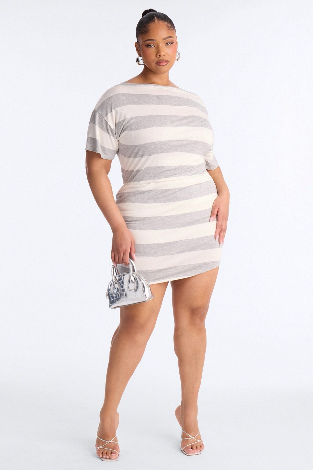 Sawyer Short Sleeve Striped Mini Dress - Grey/combo