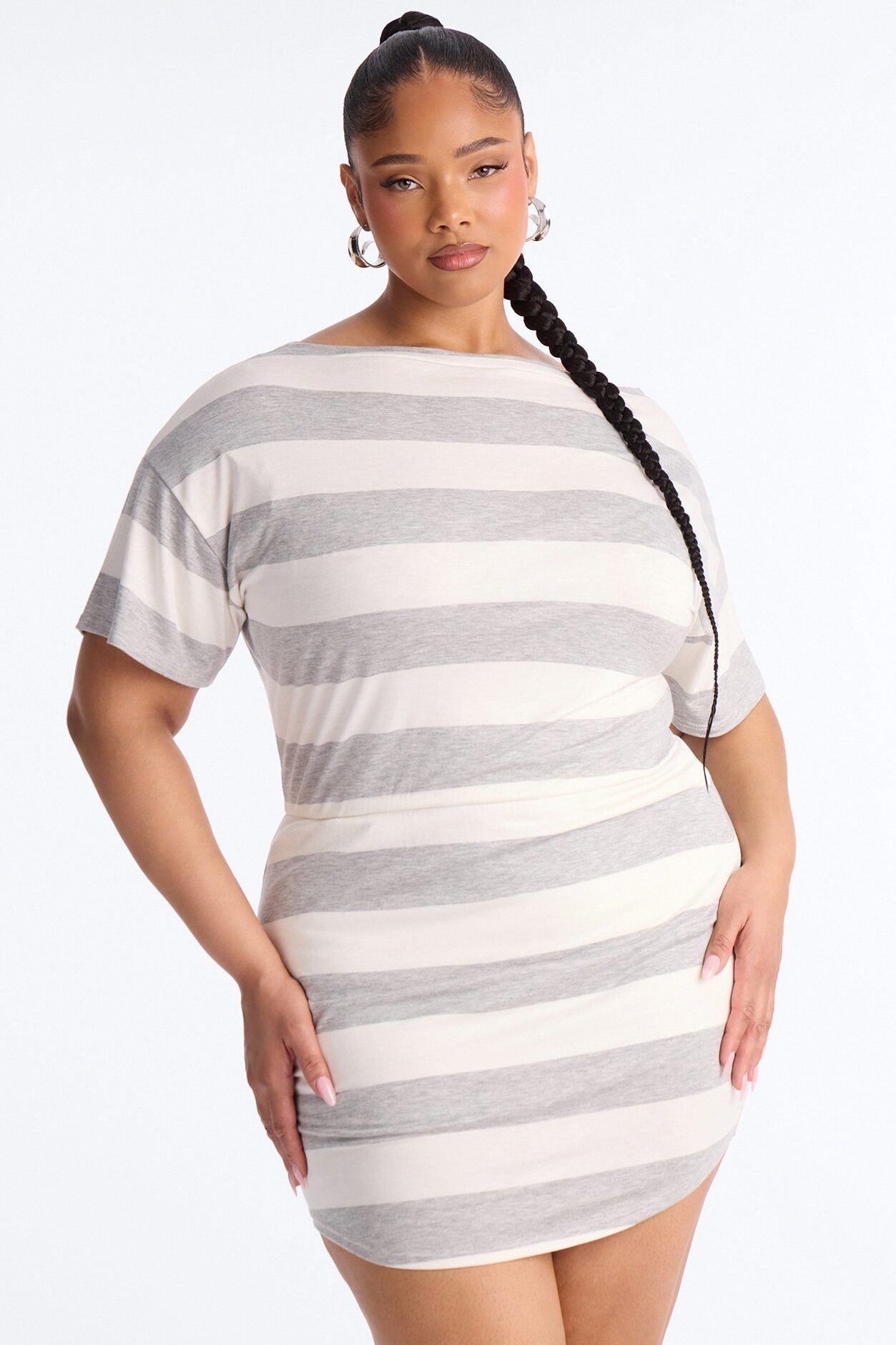 Sawyer Short Sleeve Striped Mini Dress - Grey/combo
