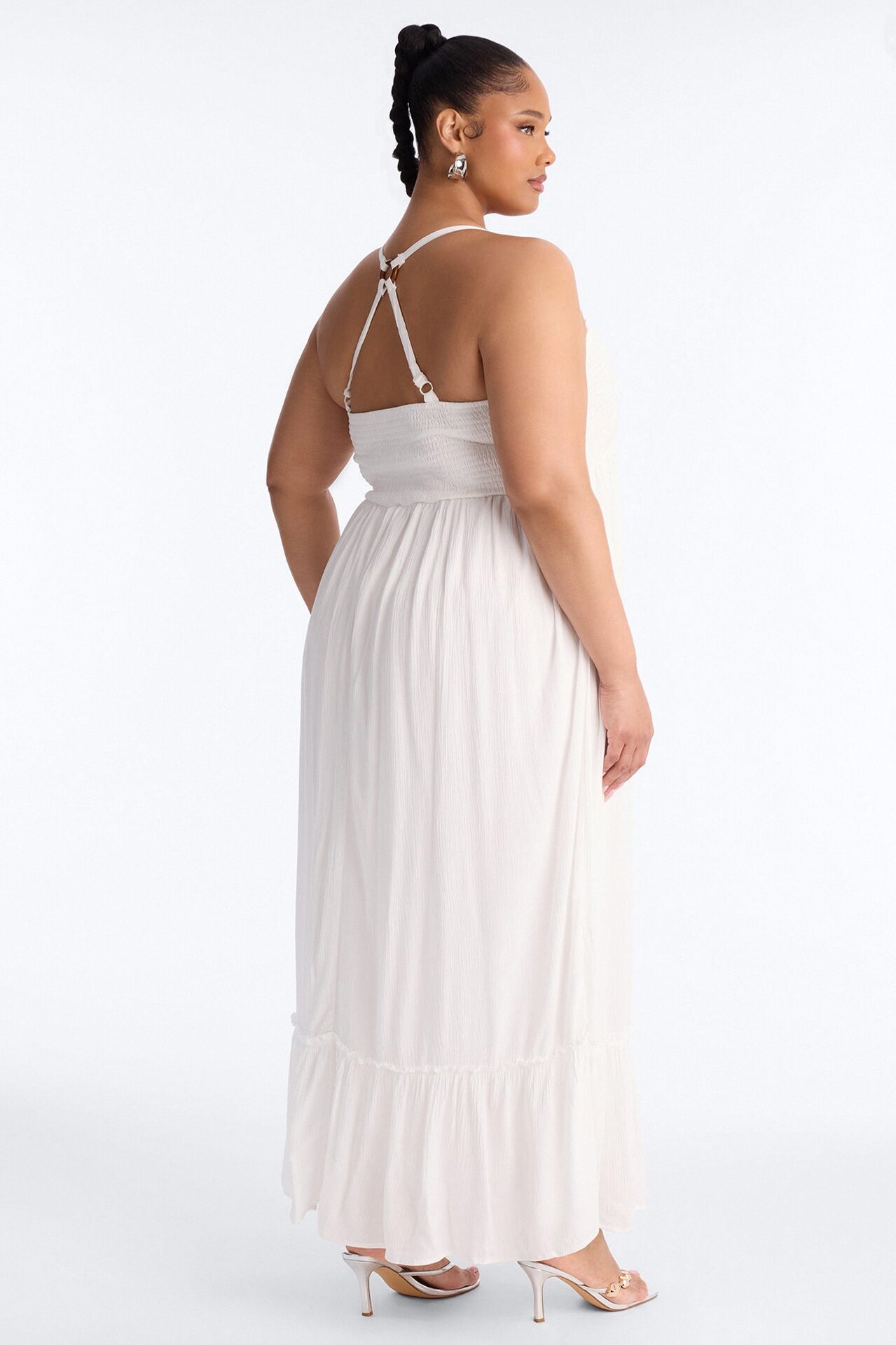 Raina Smocked Linen Maxi Dress - White