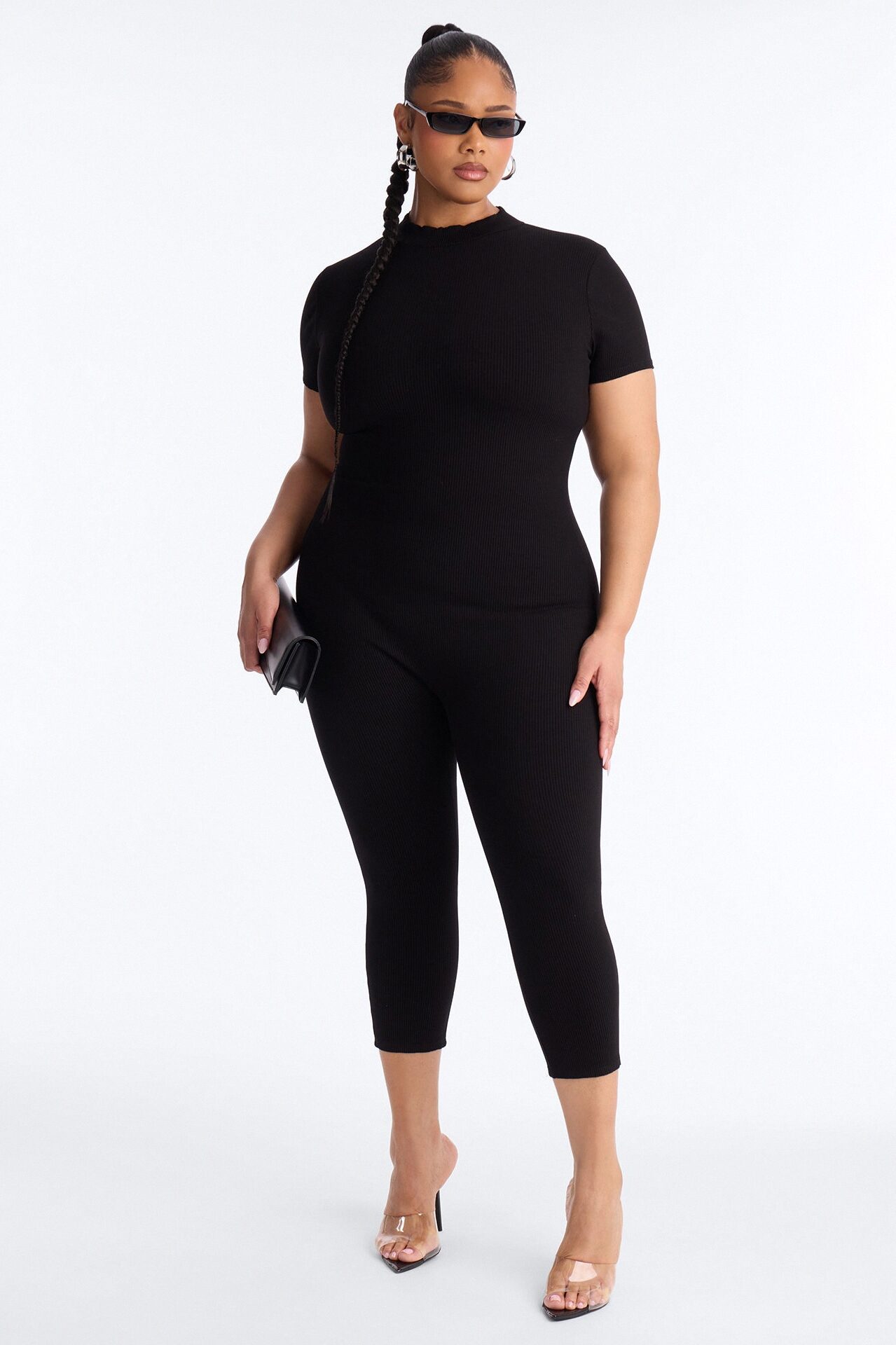 Maribel Short Sleeve Capri Jumpsuit - Black