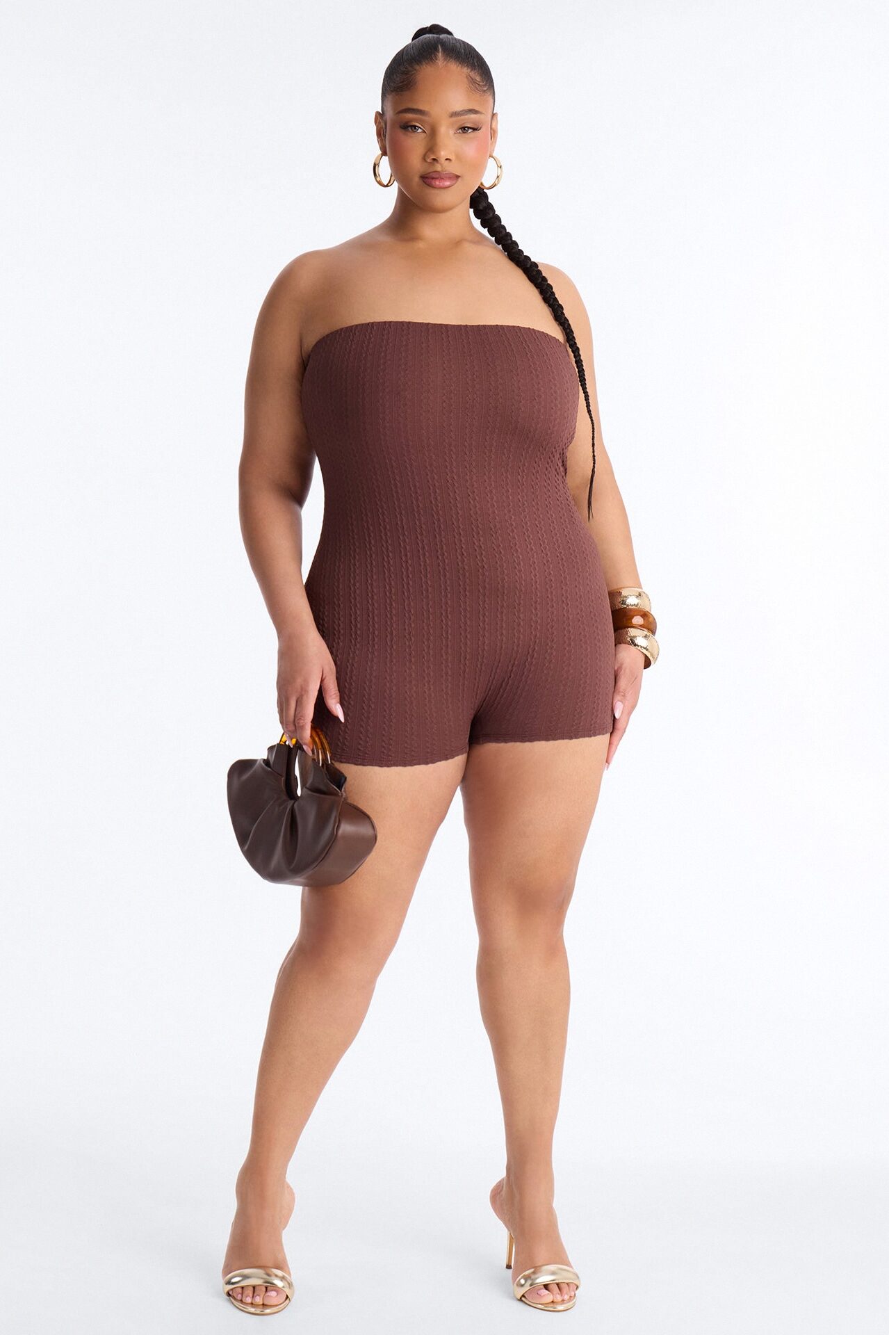 Marissa Cable Knit Micro Romper - Chocolate