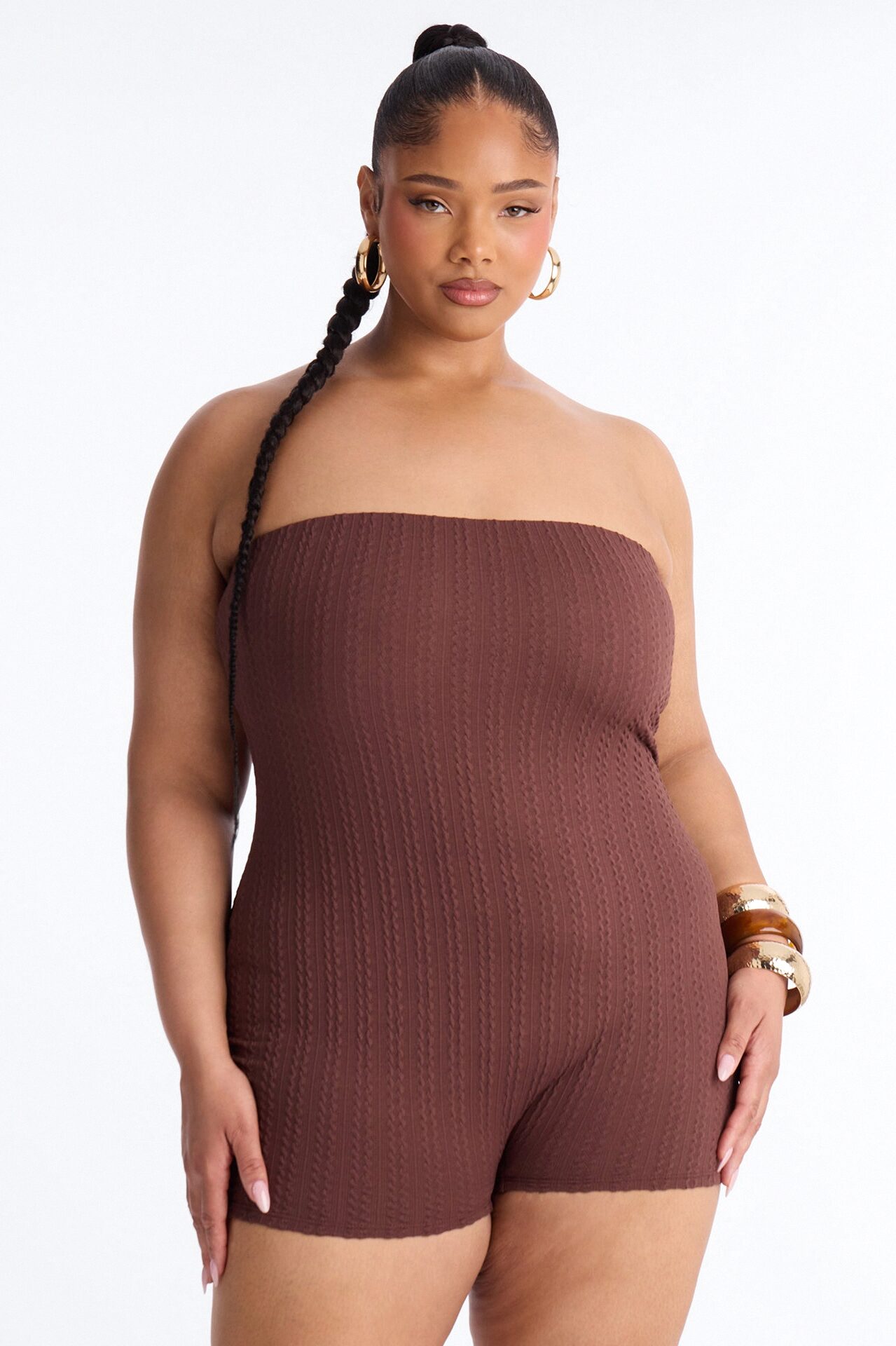 Marissa Cable Knit Micro Romper - Chocolate