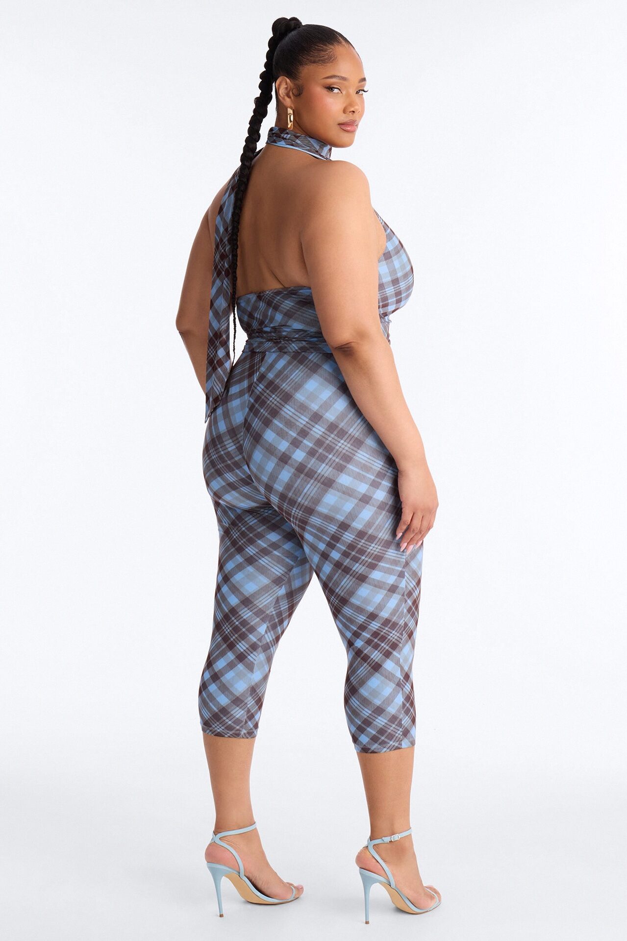 Paloma Plaid Halter 3 Piece Capri Set - Blue/combo