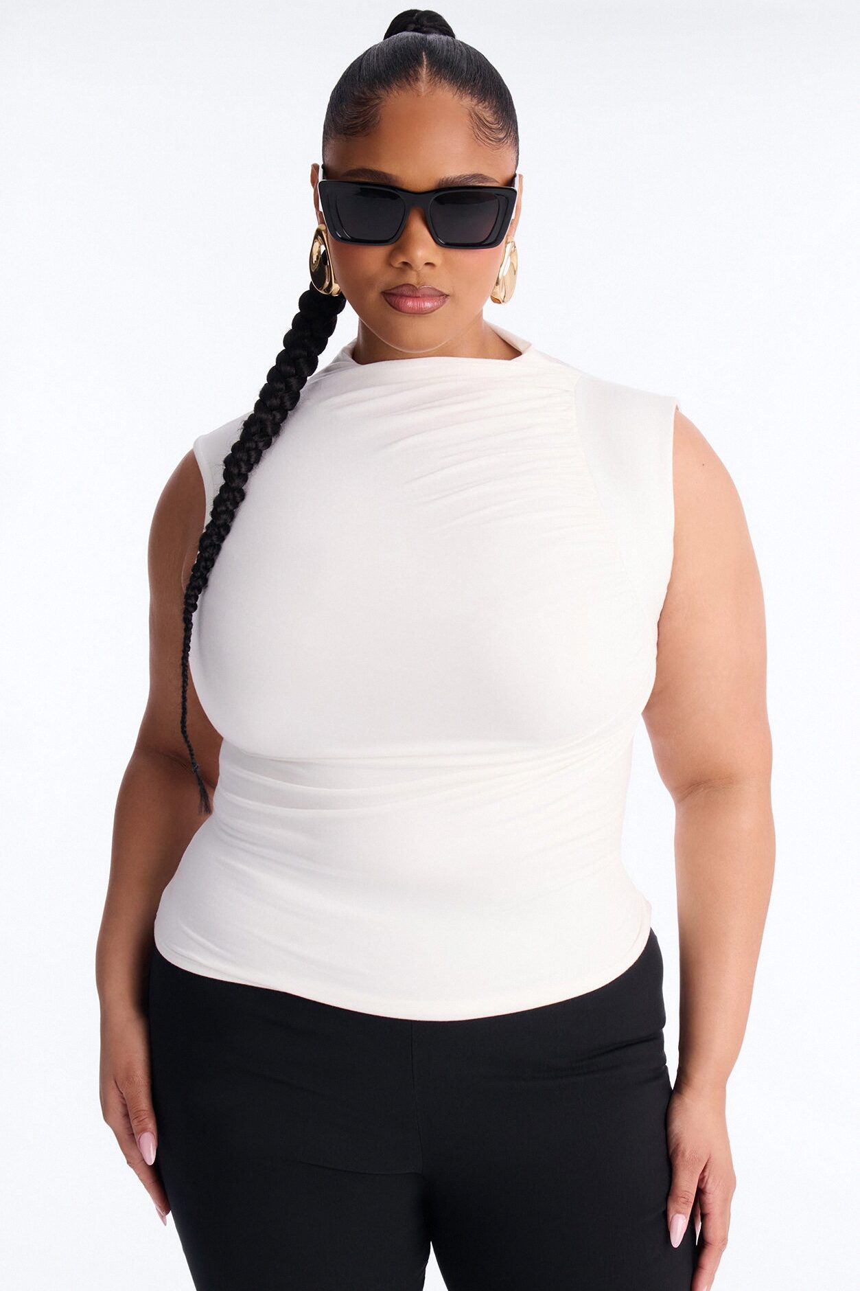 Desiree Mock Neck Ruched Sleeveless Top - Ivory