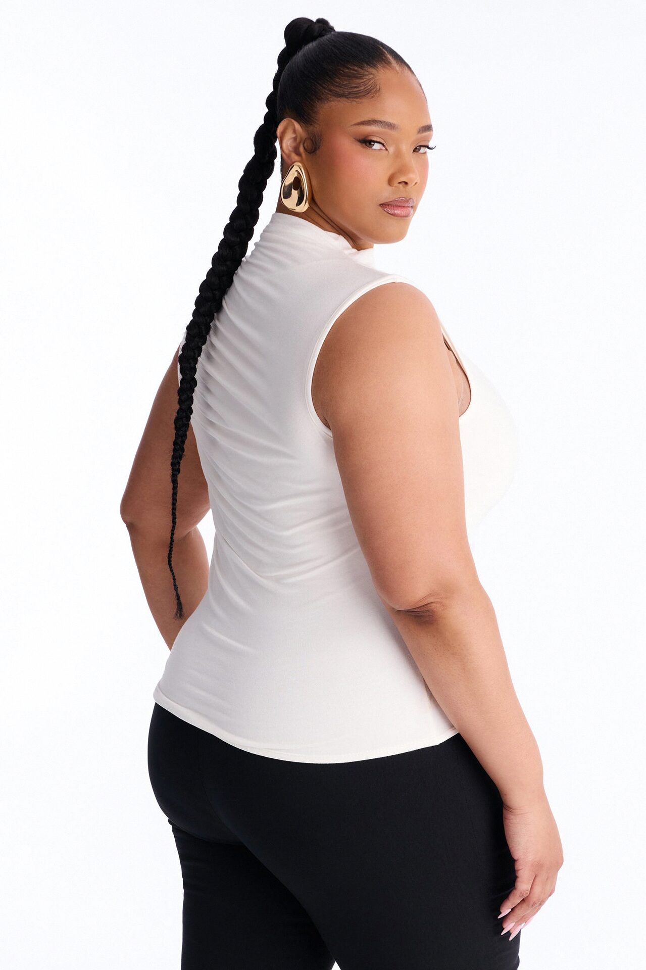 Desiree Mock Neck Ruched Sleeveless Top - Ivory