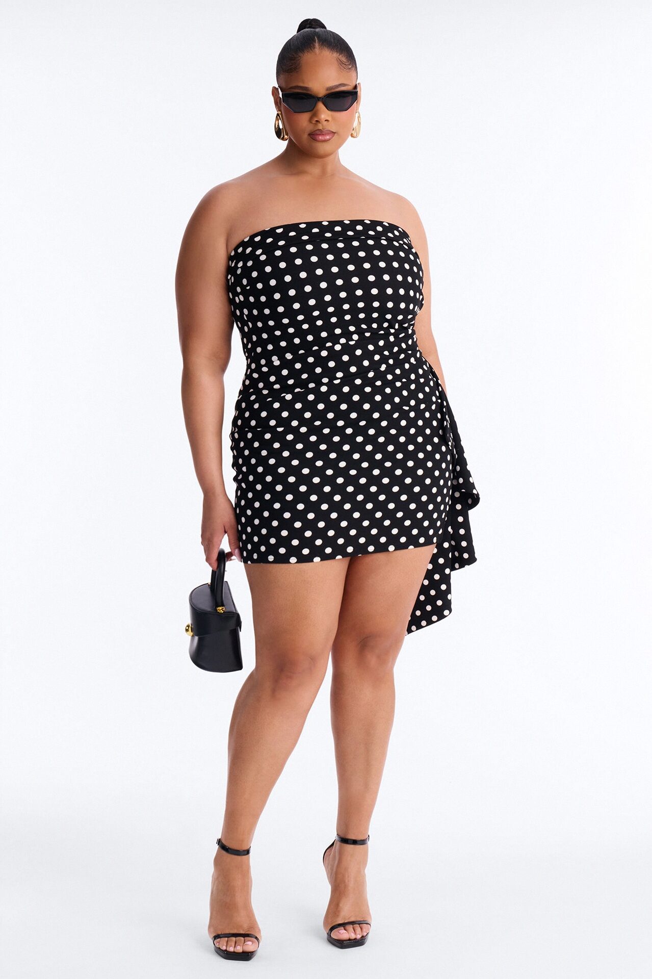 Esme Strapless Polka Dot Mini Dress - Black/White
