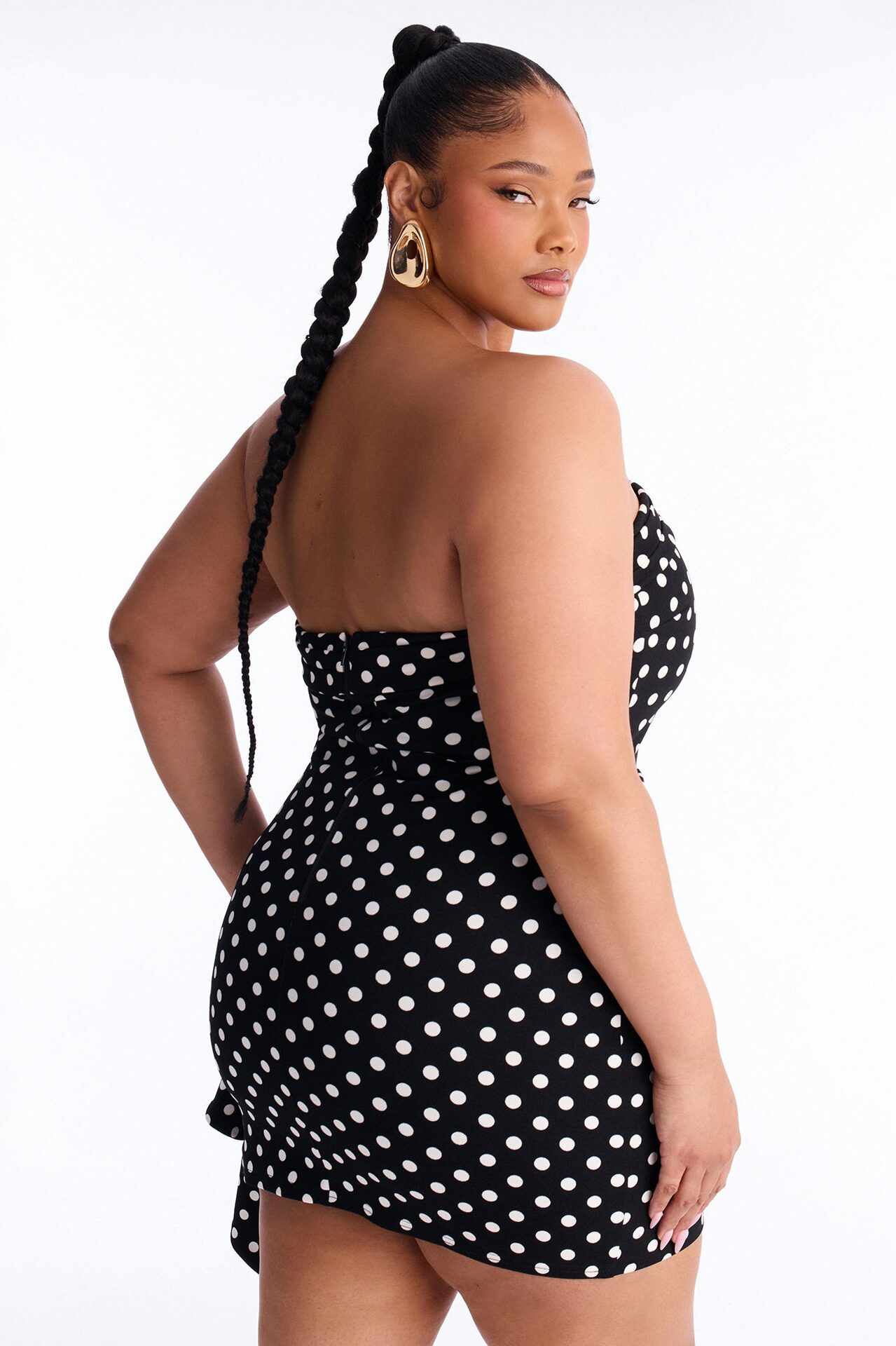 Esme Strapless Polka Dot Mini Dress - Black/White