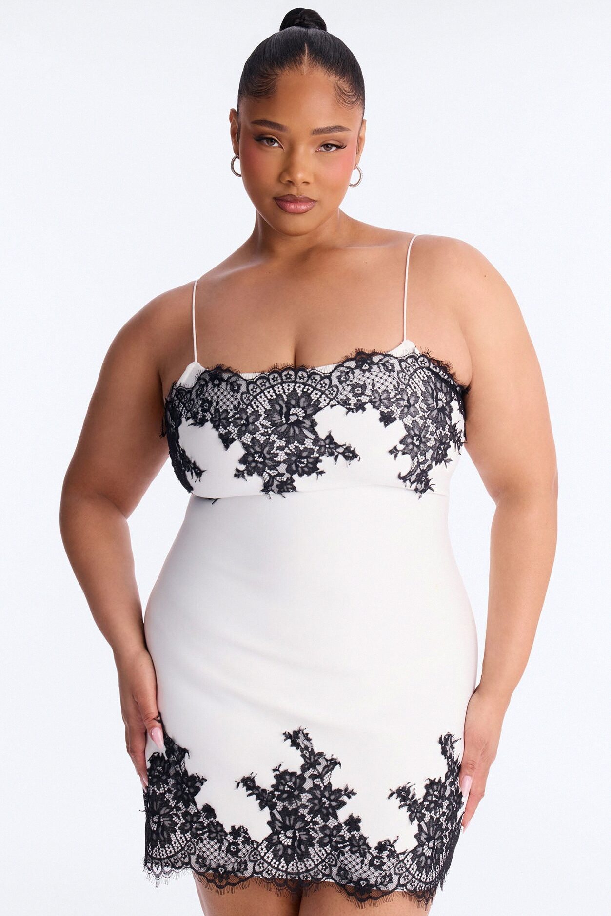 Lia Lace Trim Bandage Mini Dress - White/Black