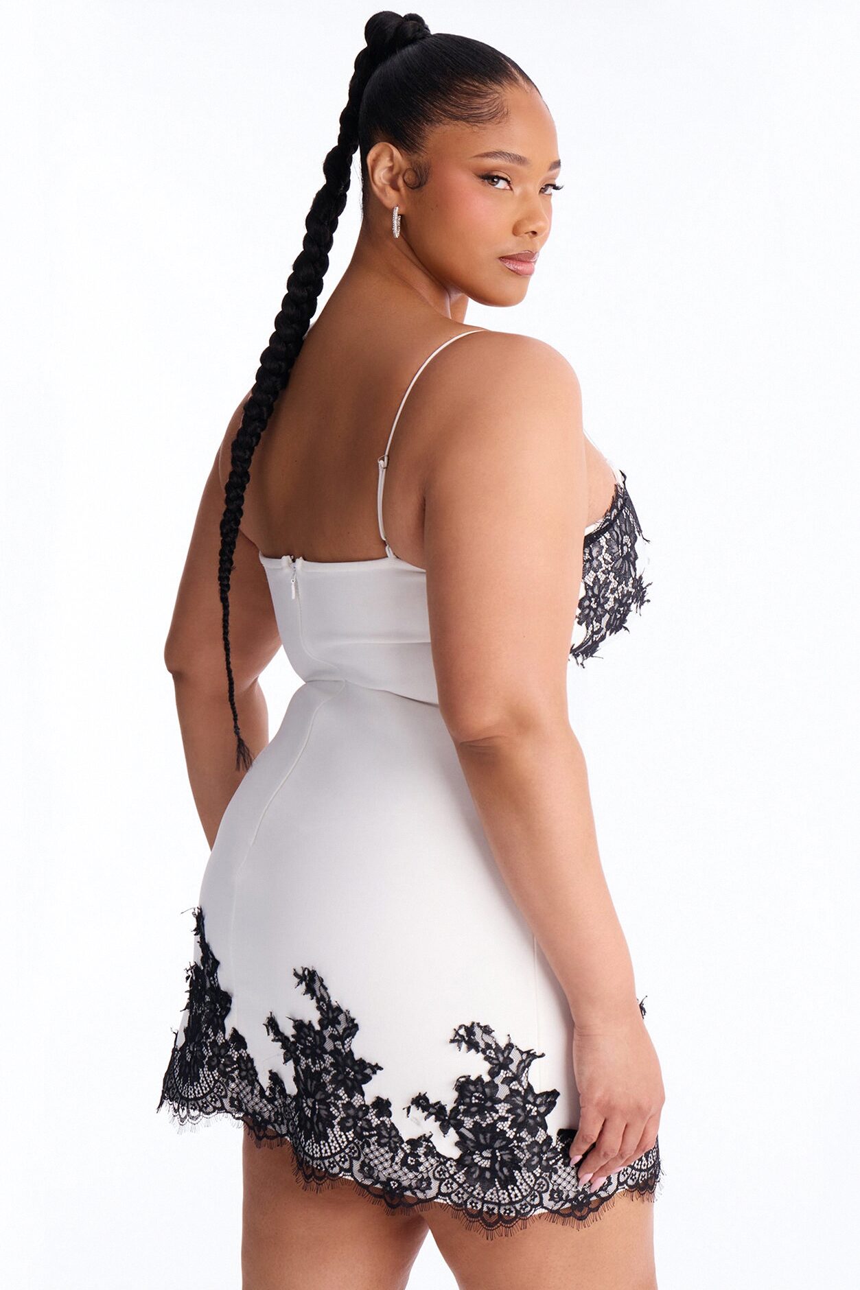 Lia Lace Trim Bandage Mini Dress - White/Black