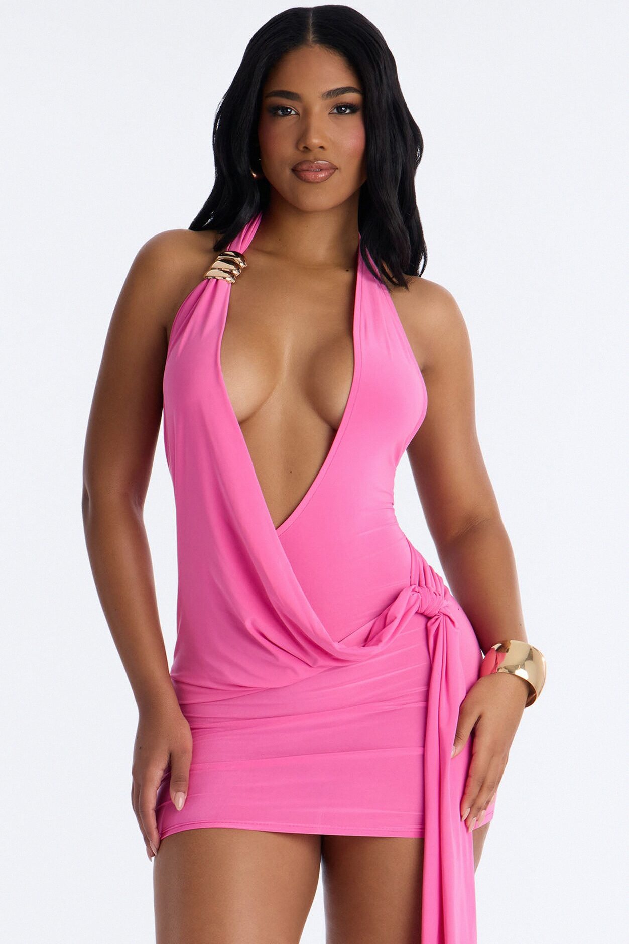 Della Knot Draped Mini Dress - Fuchsia