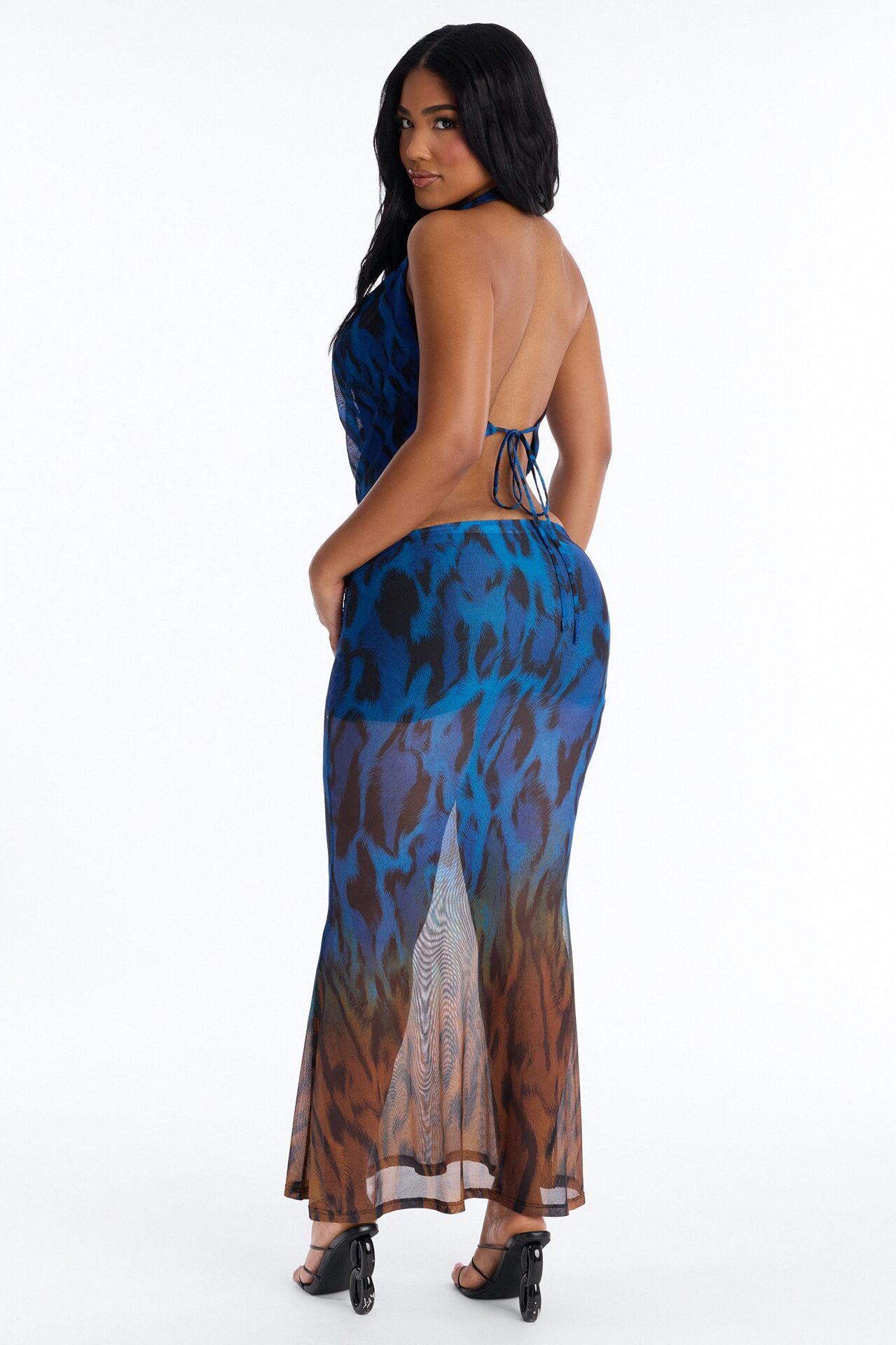 Savage Aura Leopard Mesh Skirt Set - Blue/combo