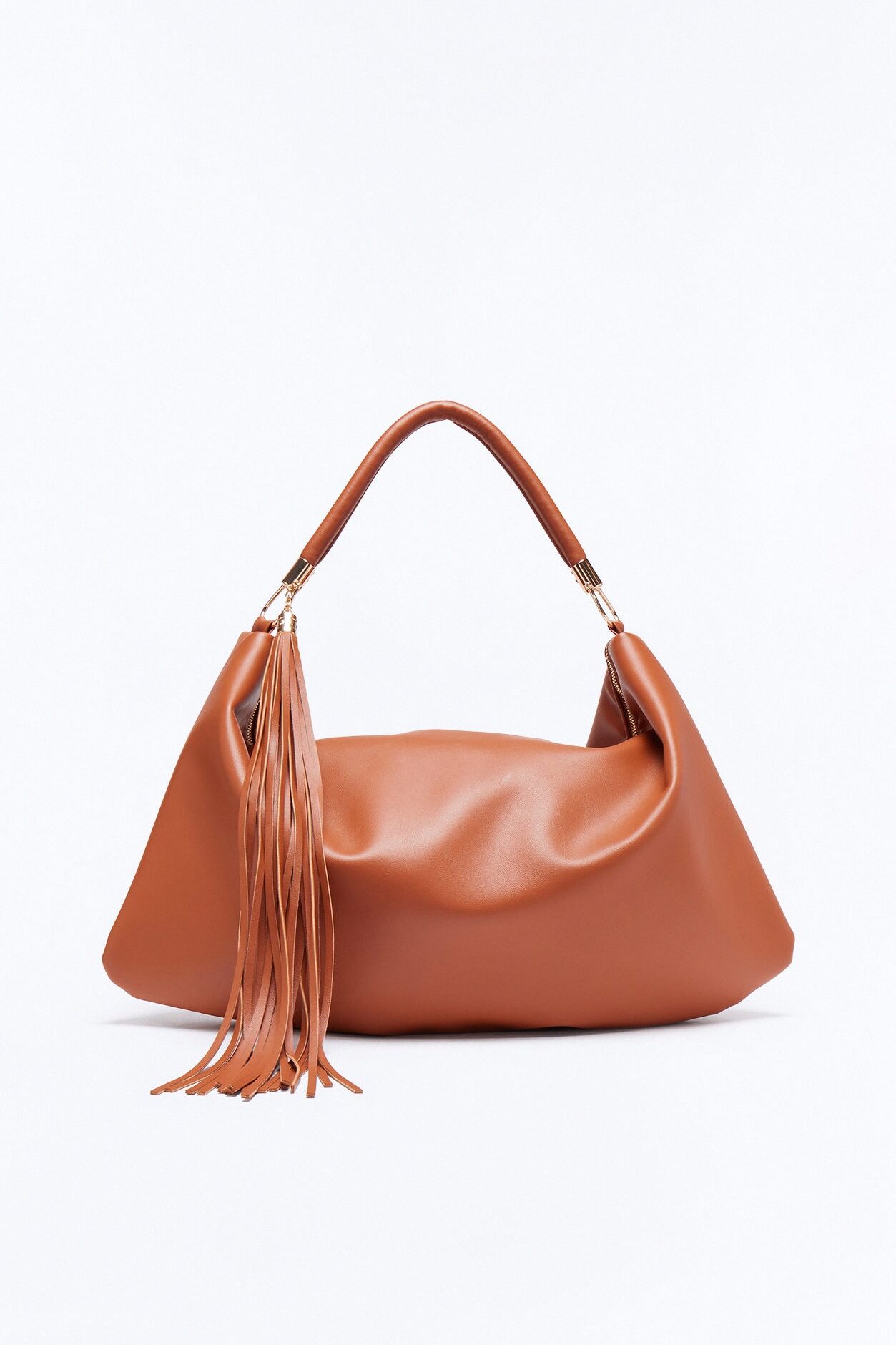 Leather Whip Faux Leather Shoulder Handbag - Cognac