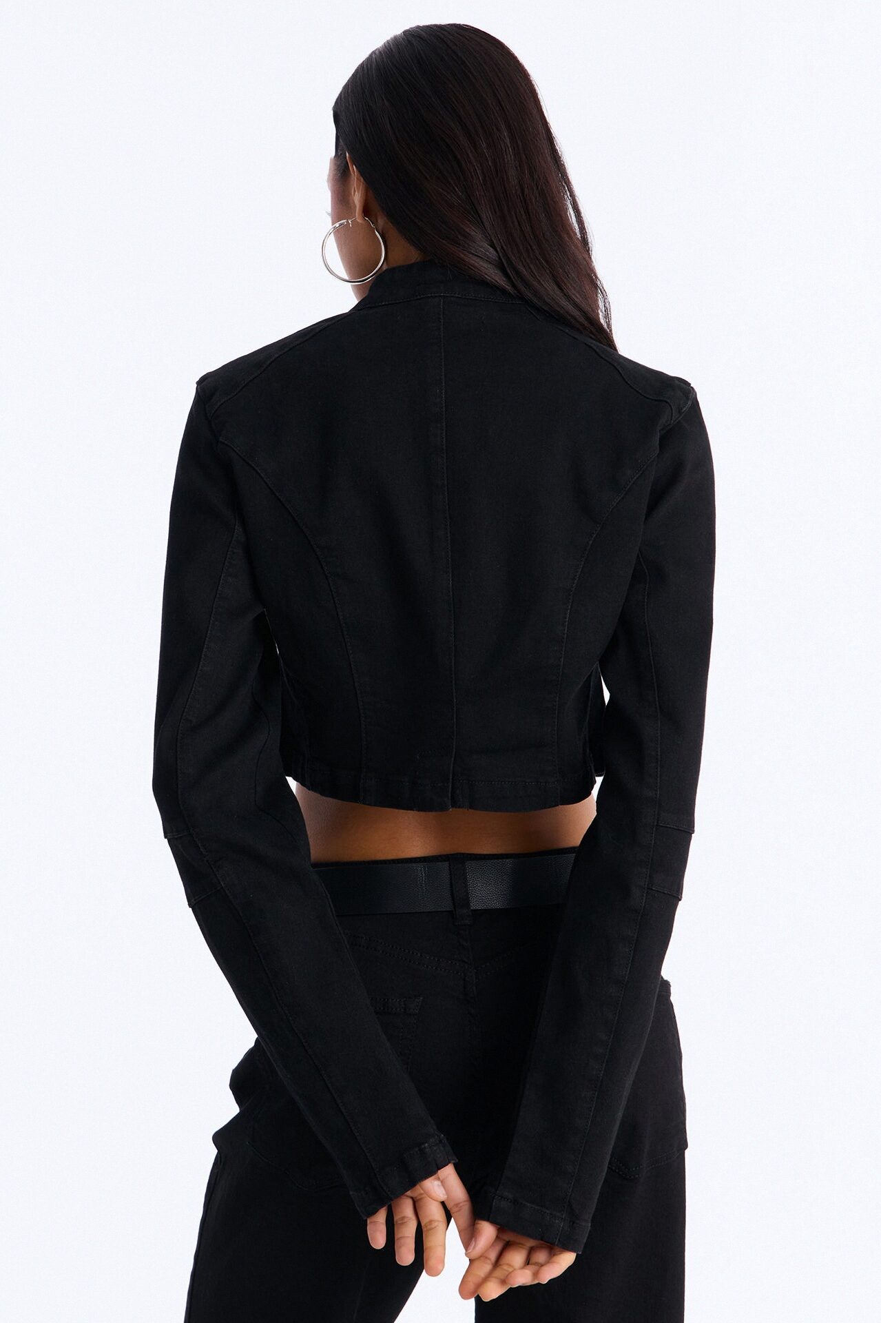 Cadet In Command Open Front Stretch Denim Blazer Jacket - Black Wash