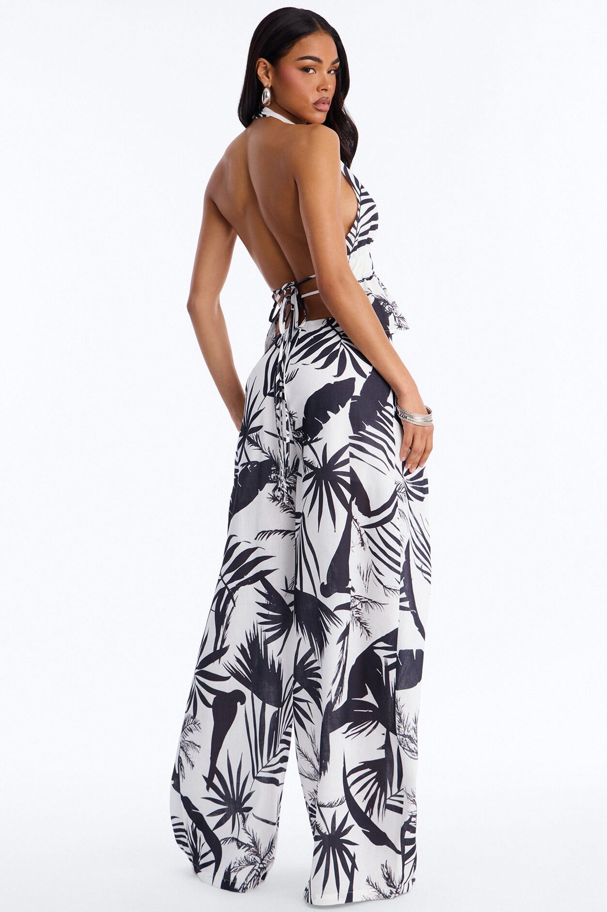 Miriam Halter Wrap Pant Set - White/Black