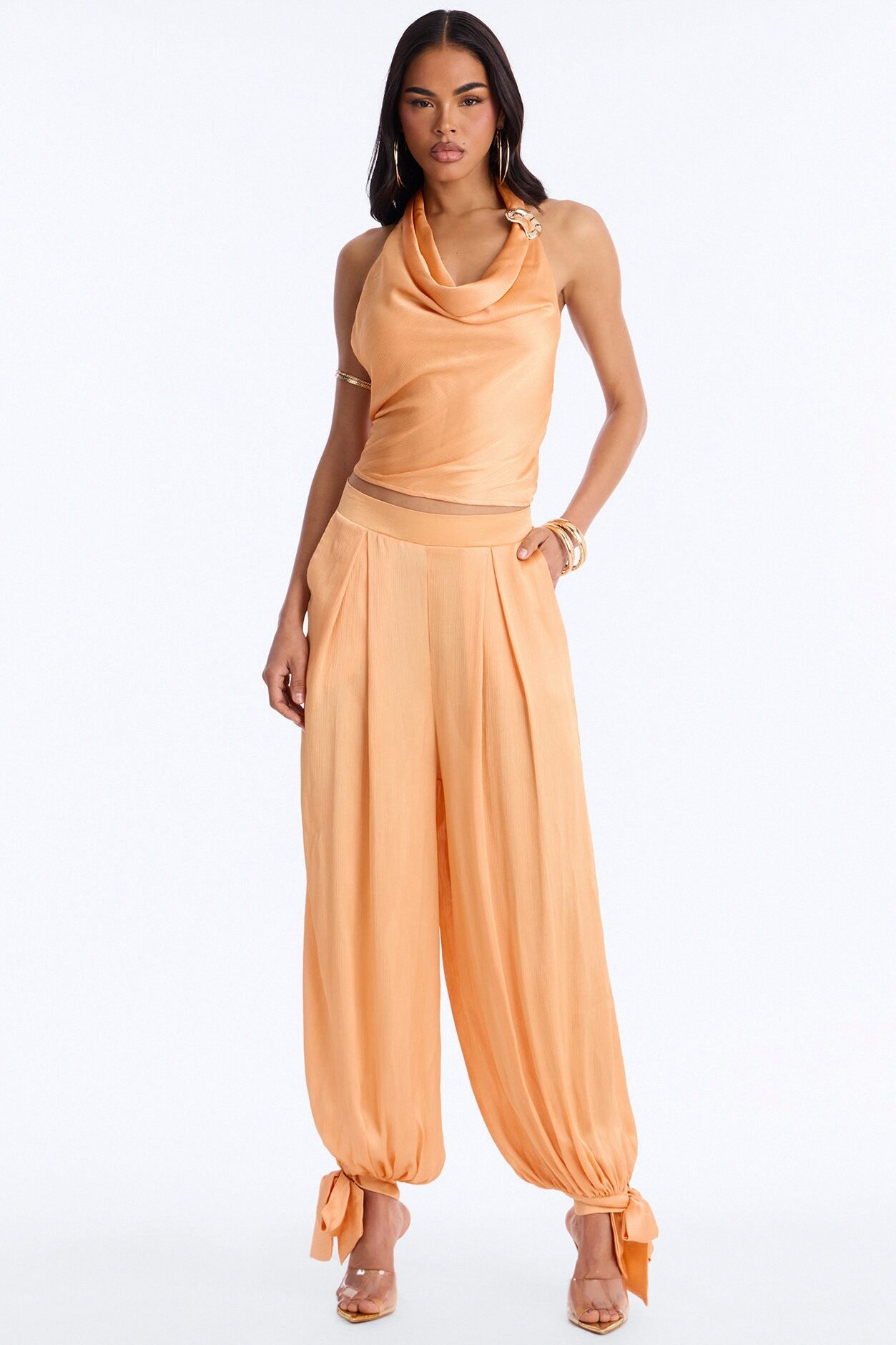 Paola Halter Balloon Pant Set - Orange