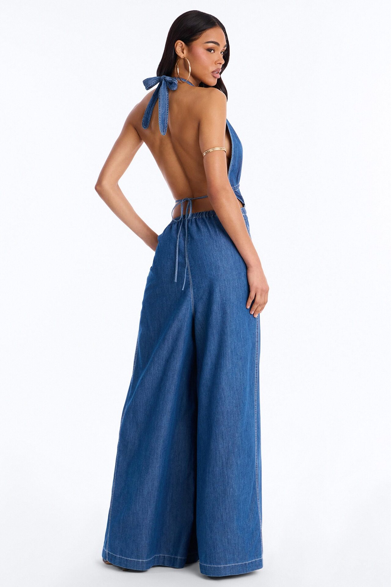 Bianca Backless Wide Leg Denim Jumpsuit - Medium Wash