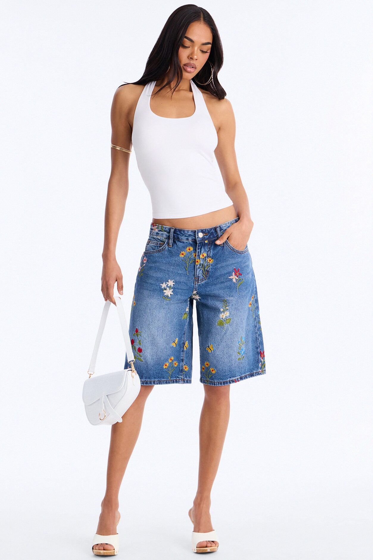 Ellie Double Lined Basic Halter Top - White