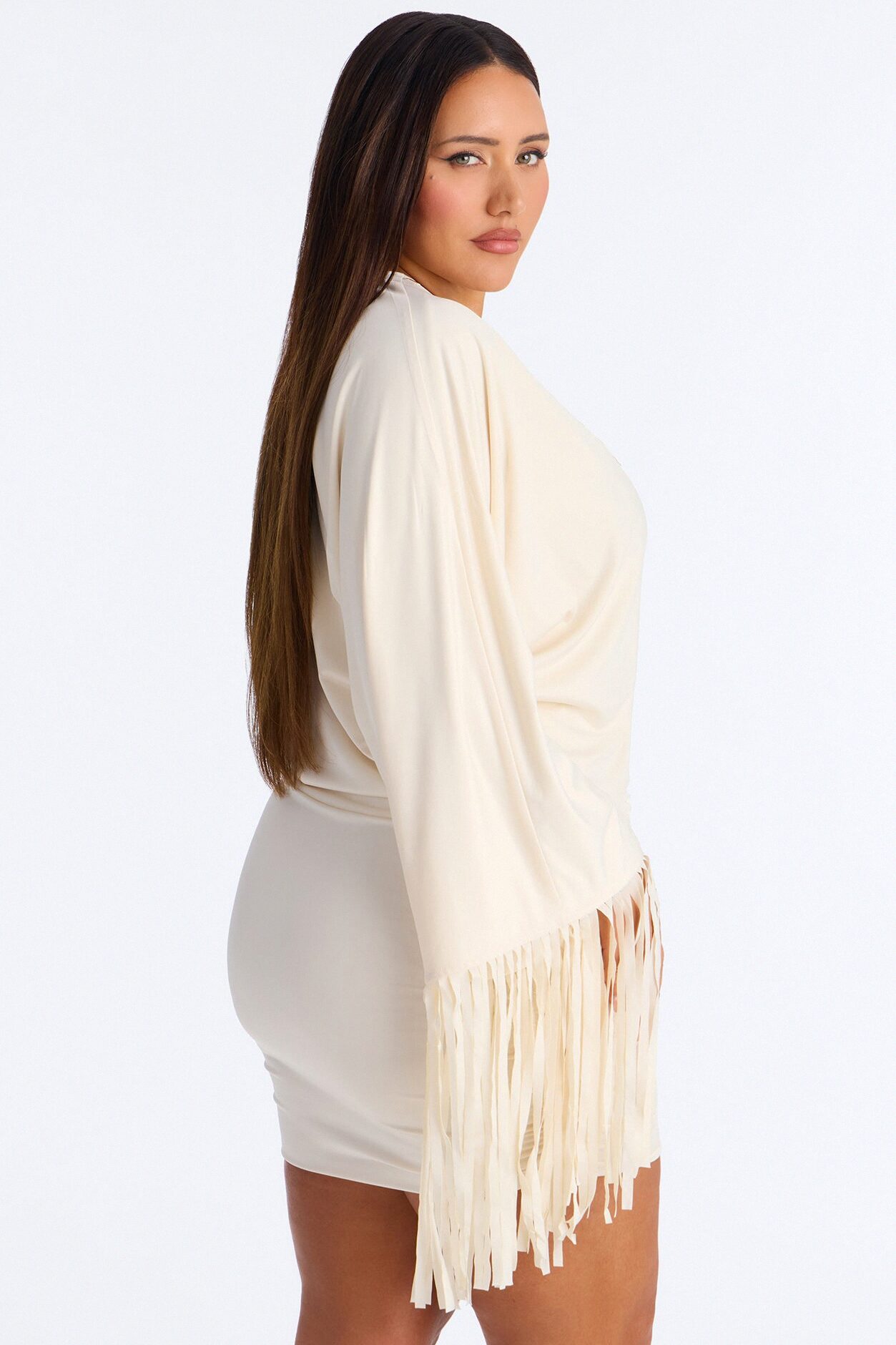 Cleo Studded Fringe Mini Dress - Cream