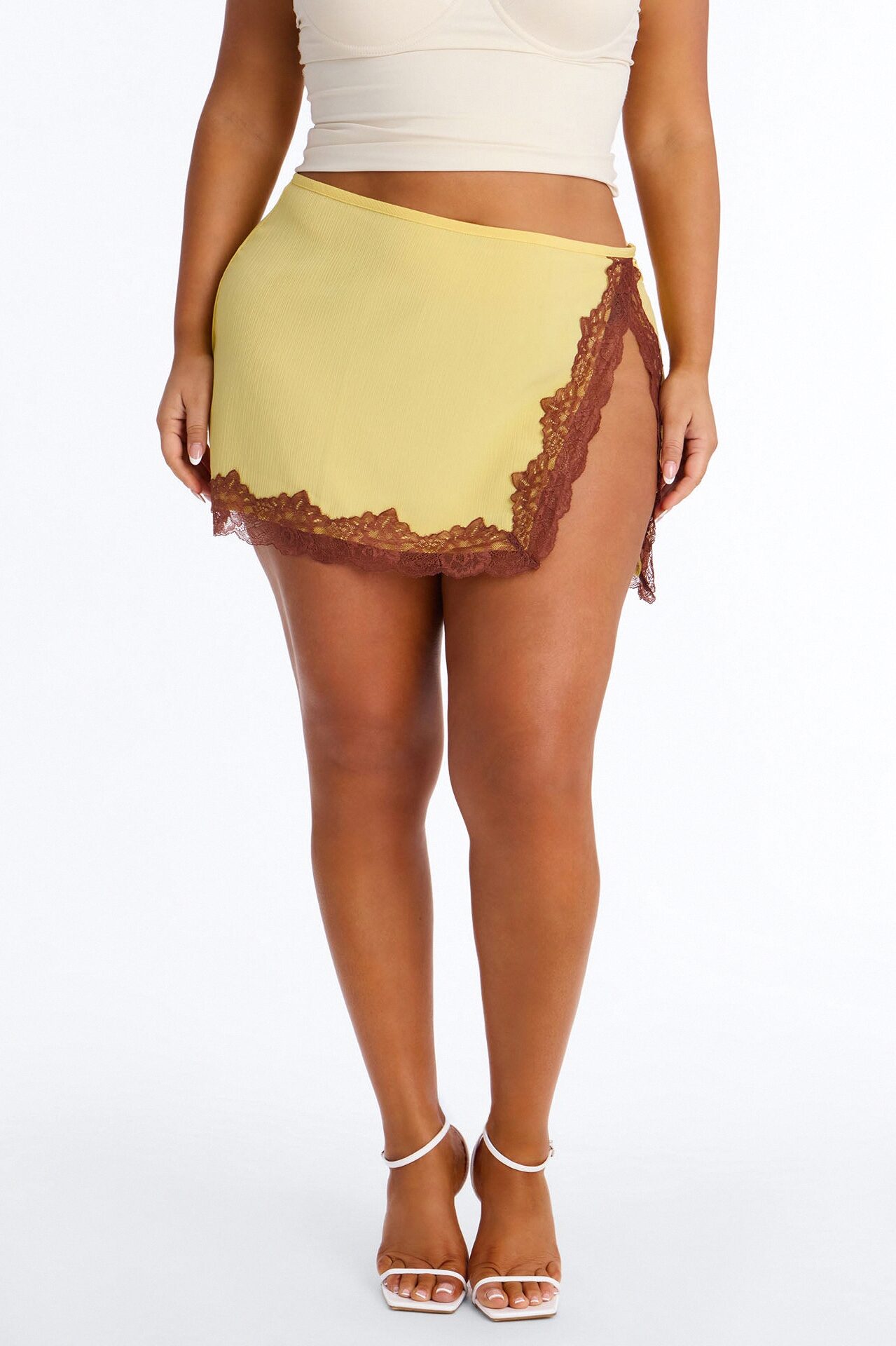 Love Like Mine Lace Trim Mini Skirt - Yellow/combo