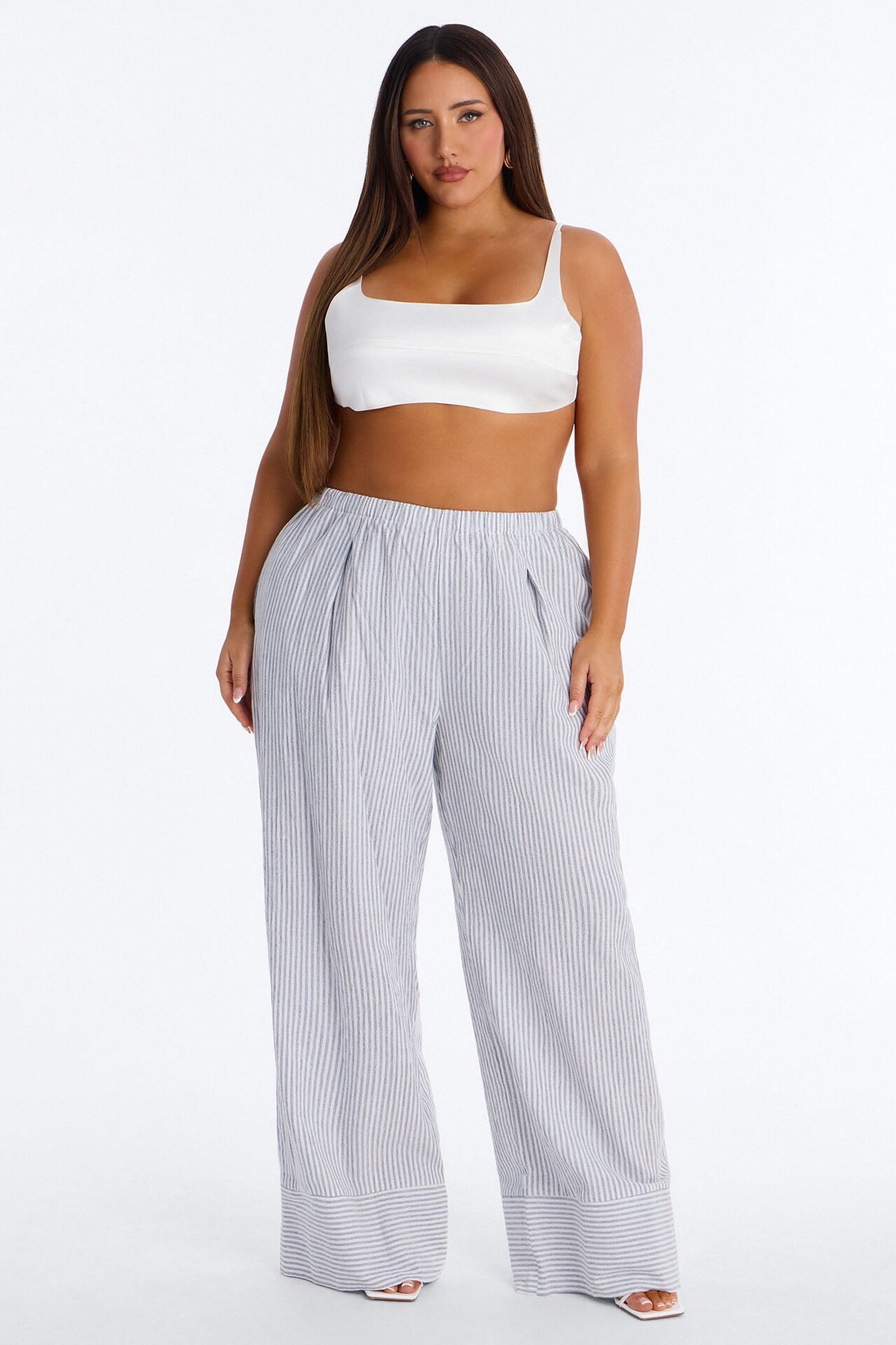 Amira Low Rise Linen Wide Leg Pant 32″ - Blue/combo