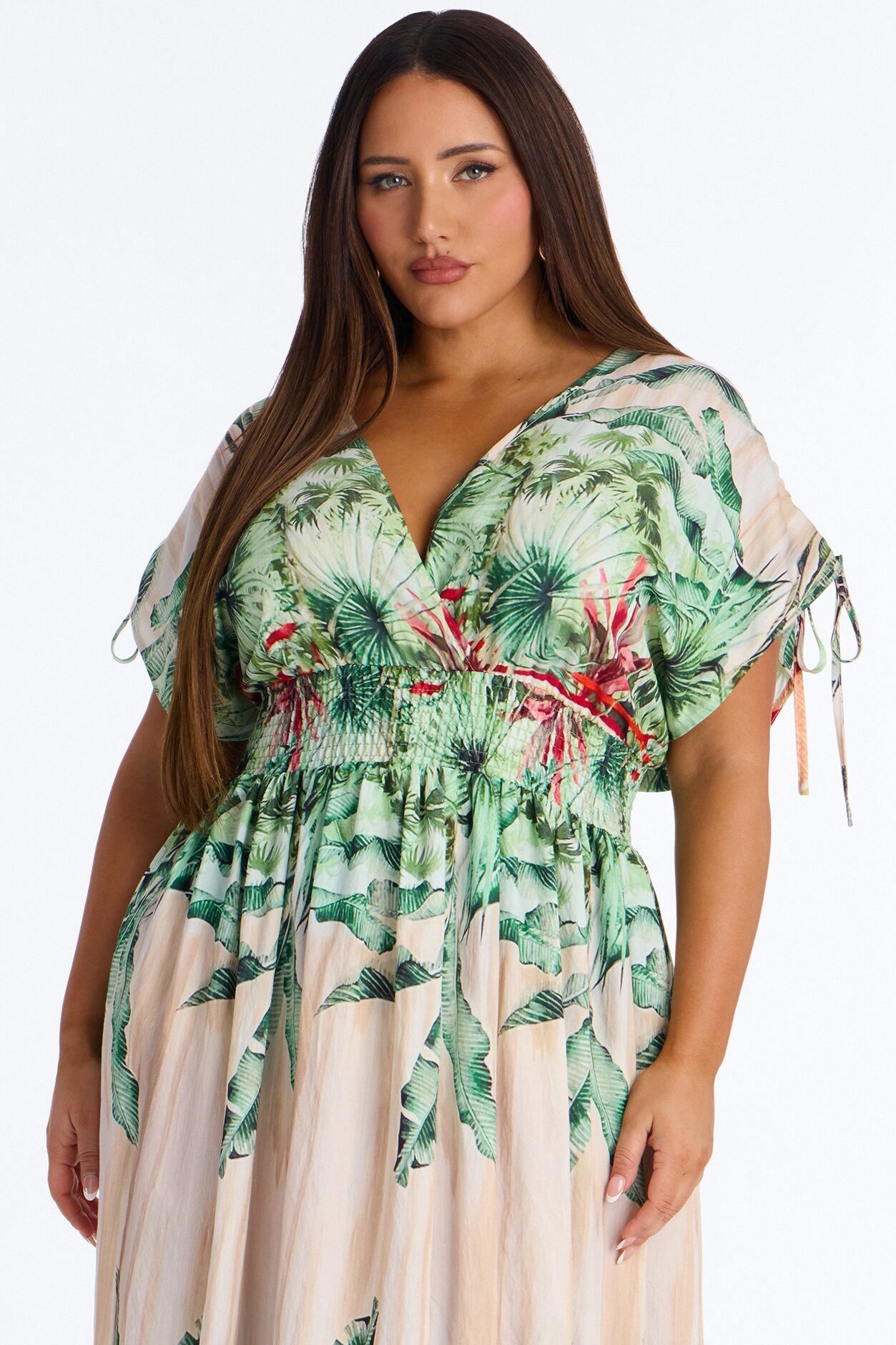 Sasha Tropical Linen Maxi Dress - Green/combo