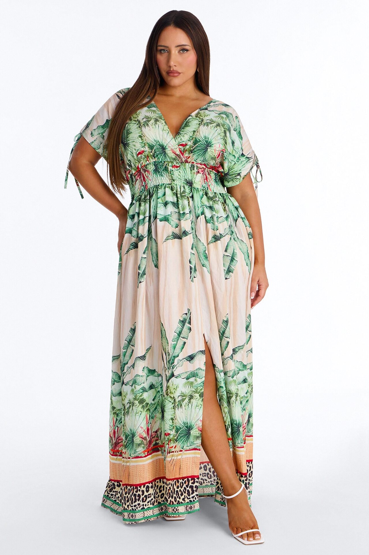 Sasha Tropical Linen Maxi Dress - Green/combo