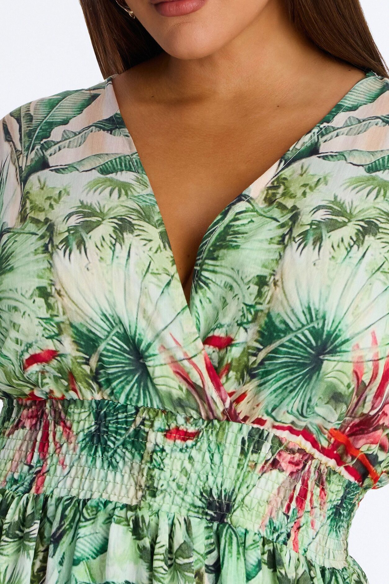 Sasha Tropical Linen Maxi Dress - Green/combo