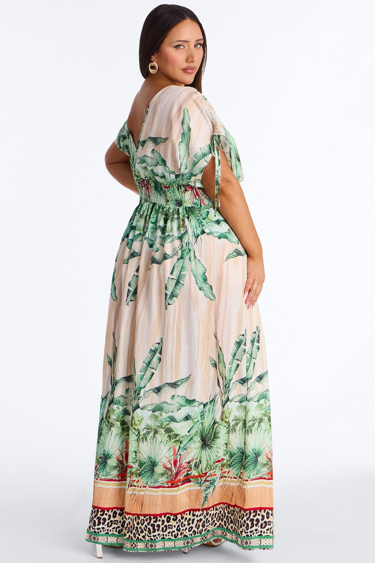 Sasha Tropical Linen Maxi Dress - Green/combo