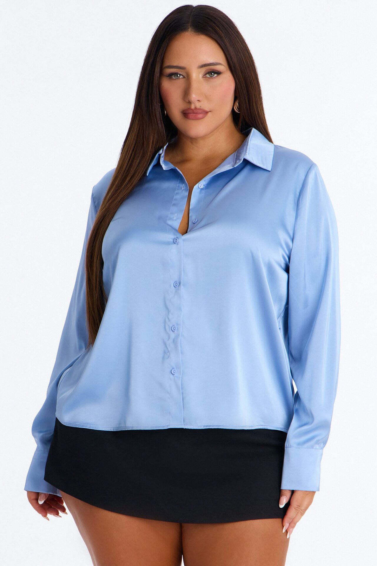 Feelin' Popular Satin Shirt - Periwinkle