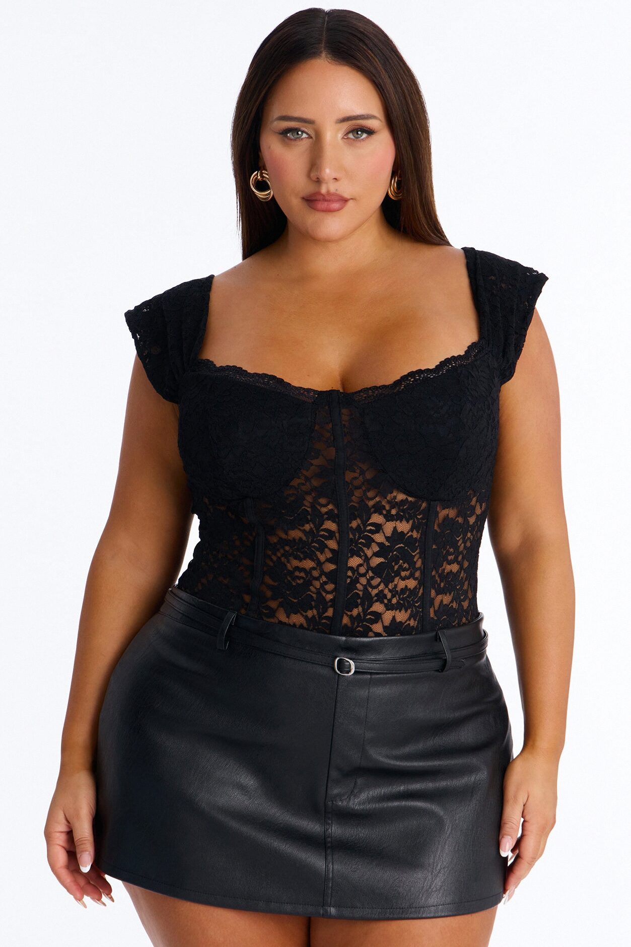Maria Sheer Lace Short Sleeve Bodysuit - Black